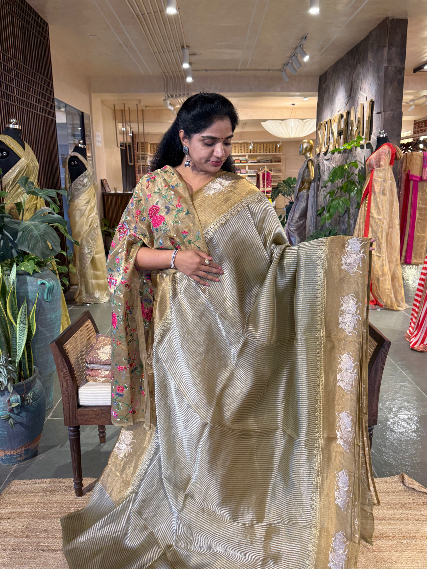 Tissue Stripes Saree with Nandi Border & Tissue Petite Point Blouse