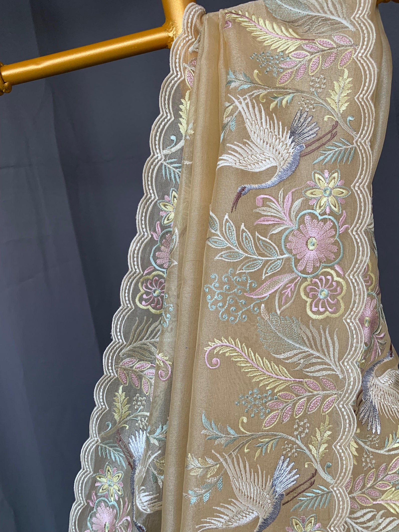 Pastel Yellow Pure Tissue with stunning embroidery