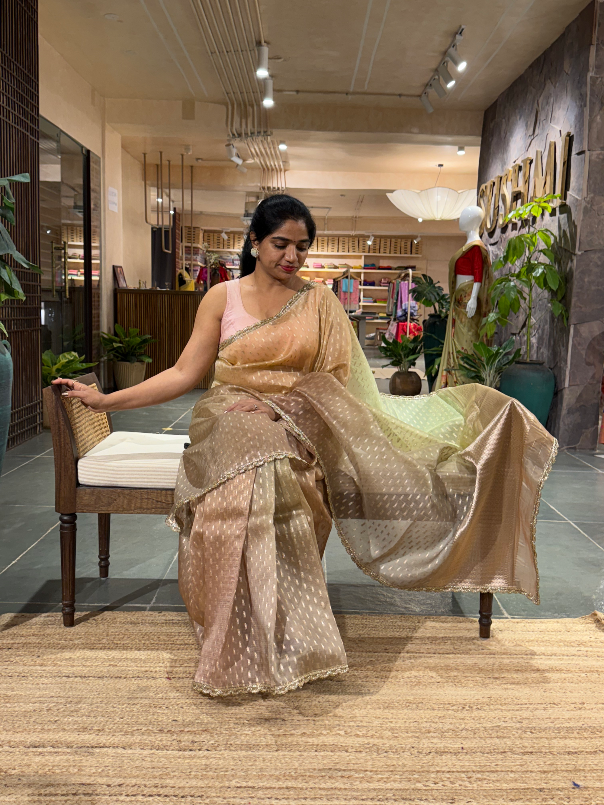 Ombre Dyed Pure Organza Saree with allover zari butis and  Embroidered Blouse