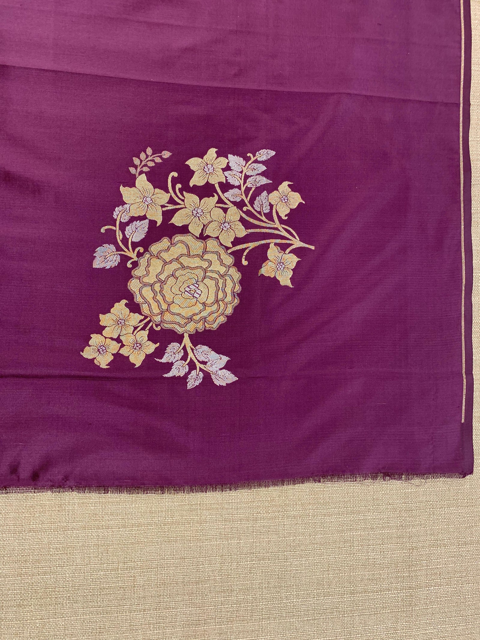Wine and Antique Gold Designer Banarasi Silk Saree