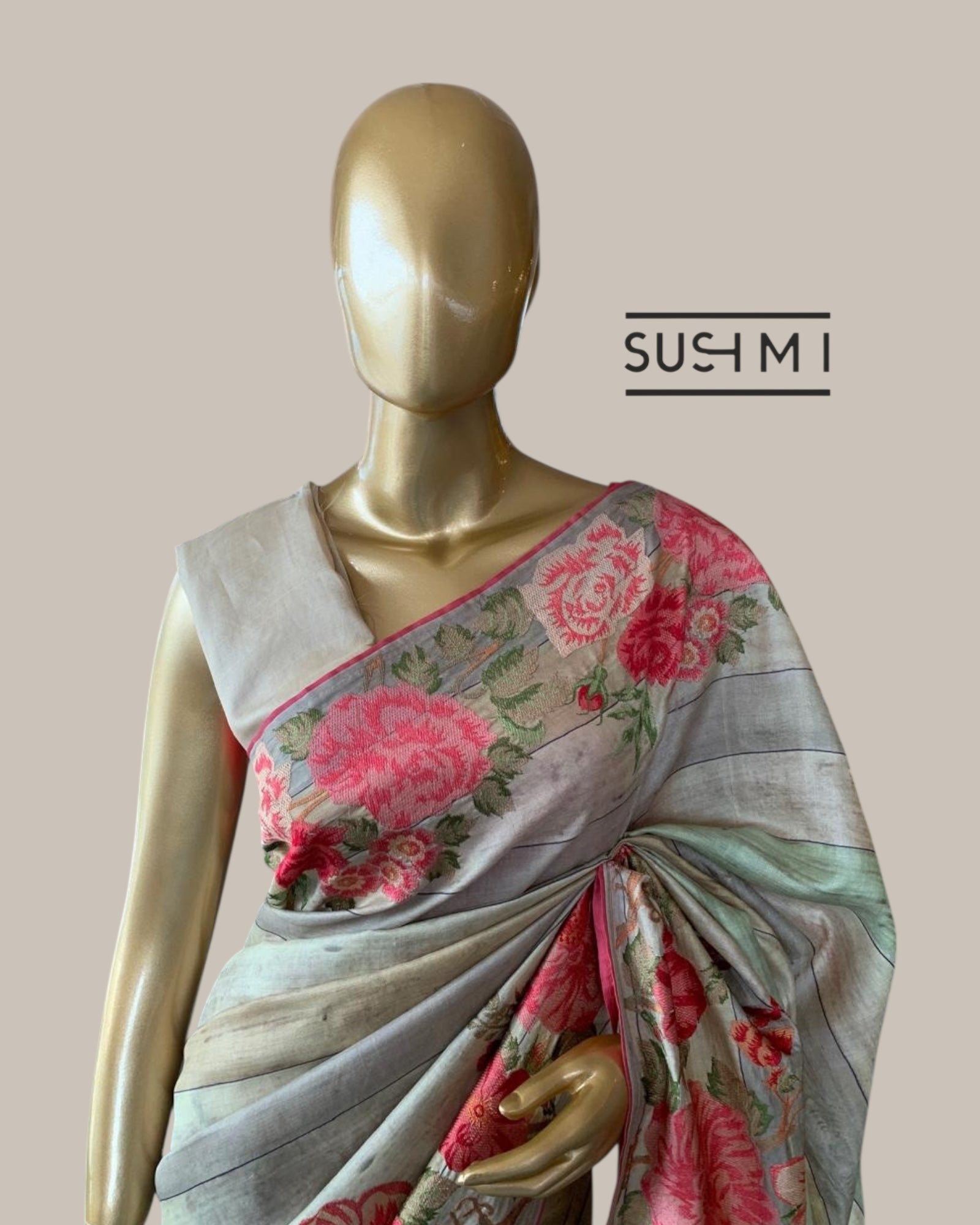 Designer Tussar Saree with Heavy Petite Point Embroidered Border