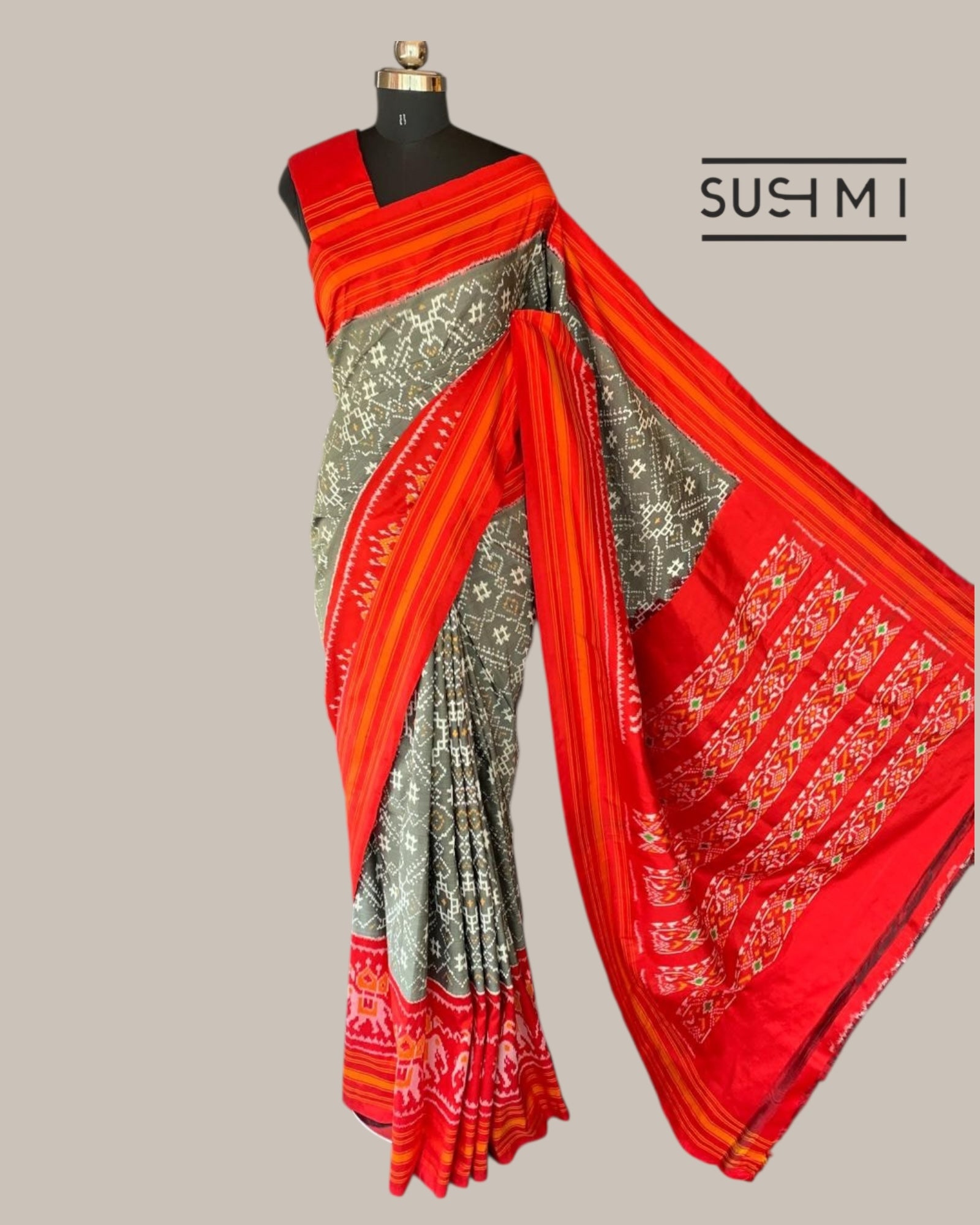 Pure Handloom Twill Ikkath Patola Saree