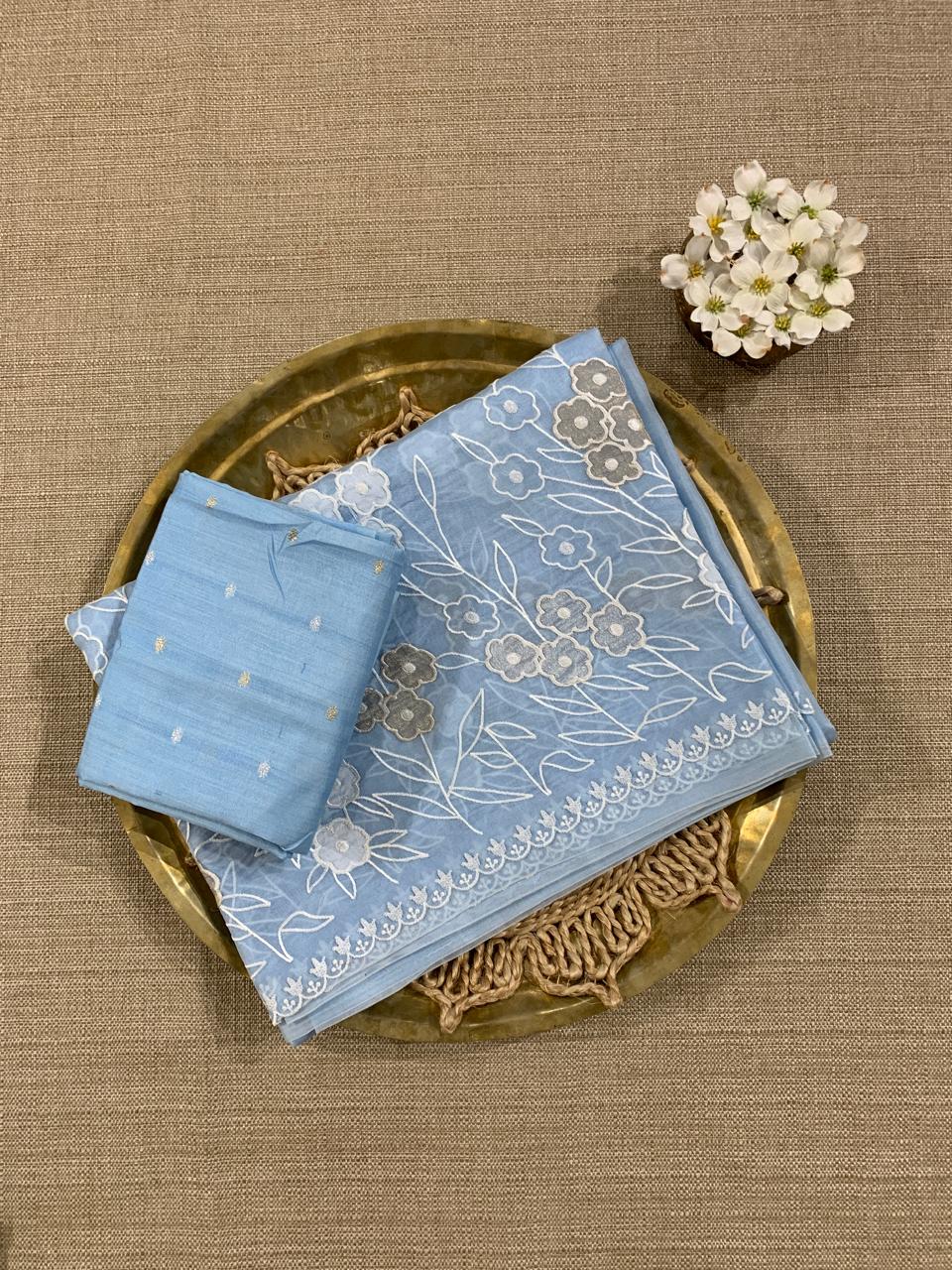 Evening Sky Organza Applique work Saree