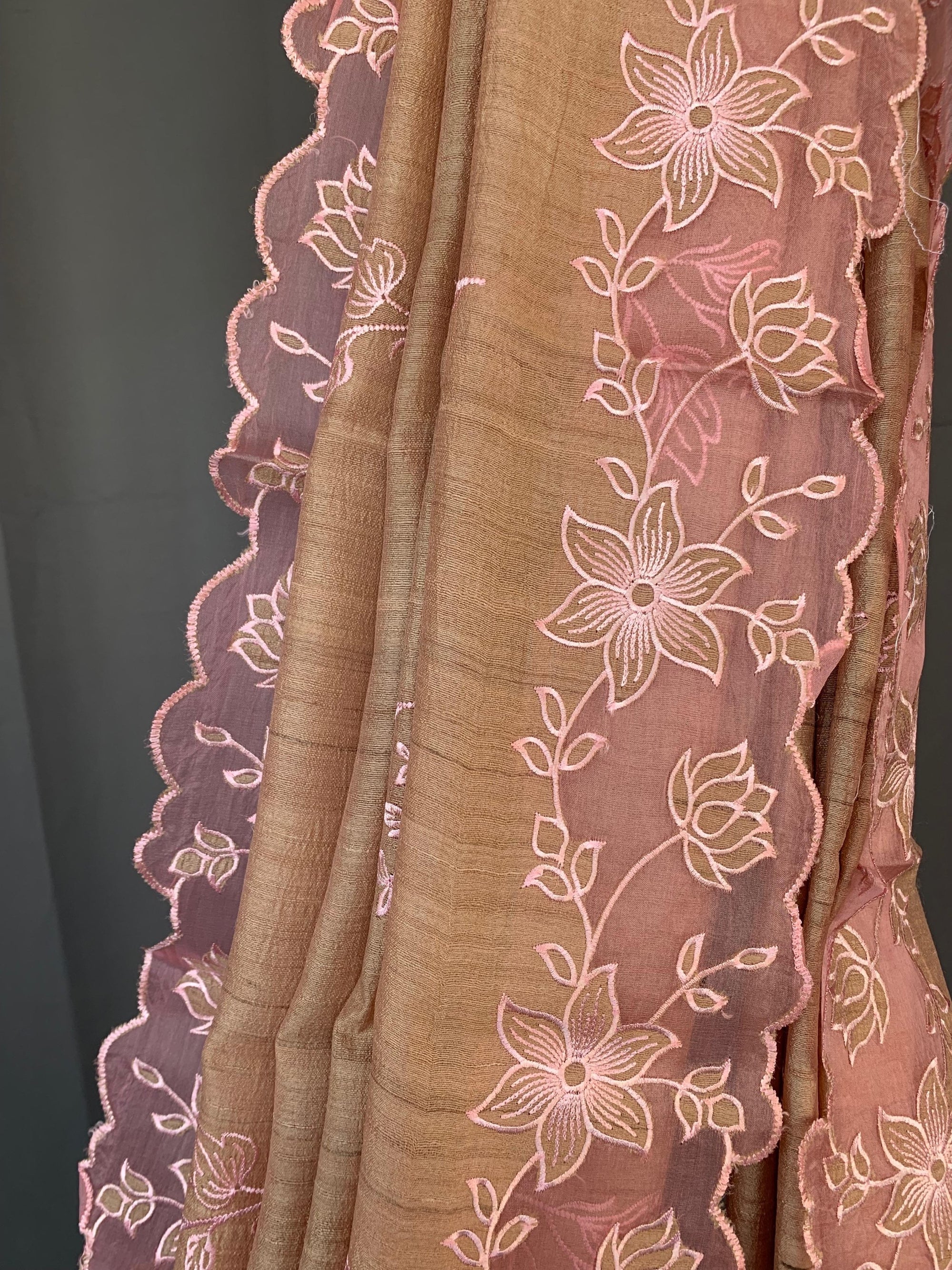 Pure handloom Tussar Designer Saree with Organza Applique Cutwork Border