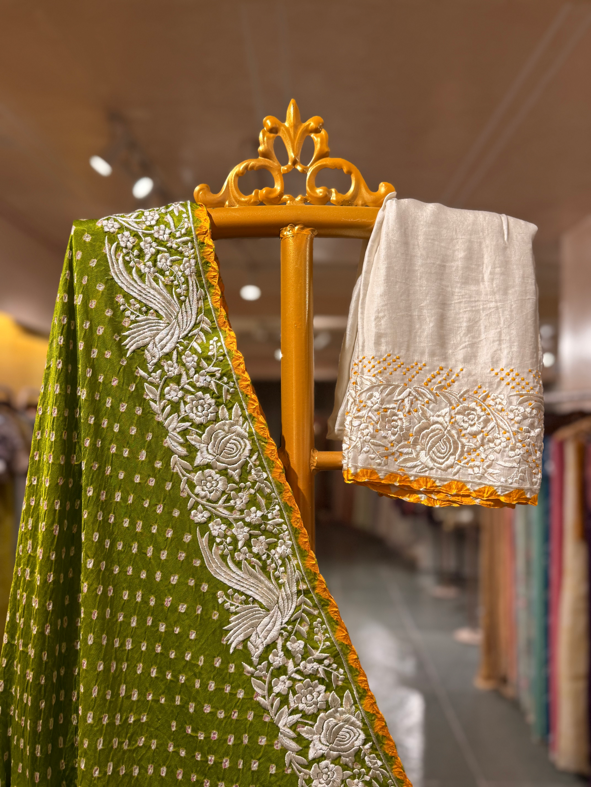 Peacock Blue Pure Gajji Silk Kutch Bandhej Saree with Parsi Gara Embroidery