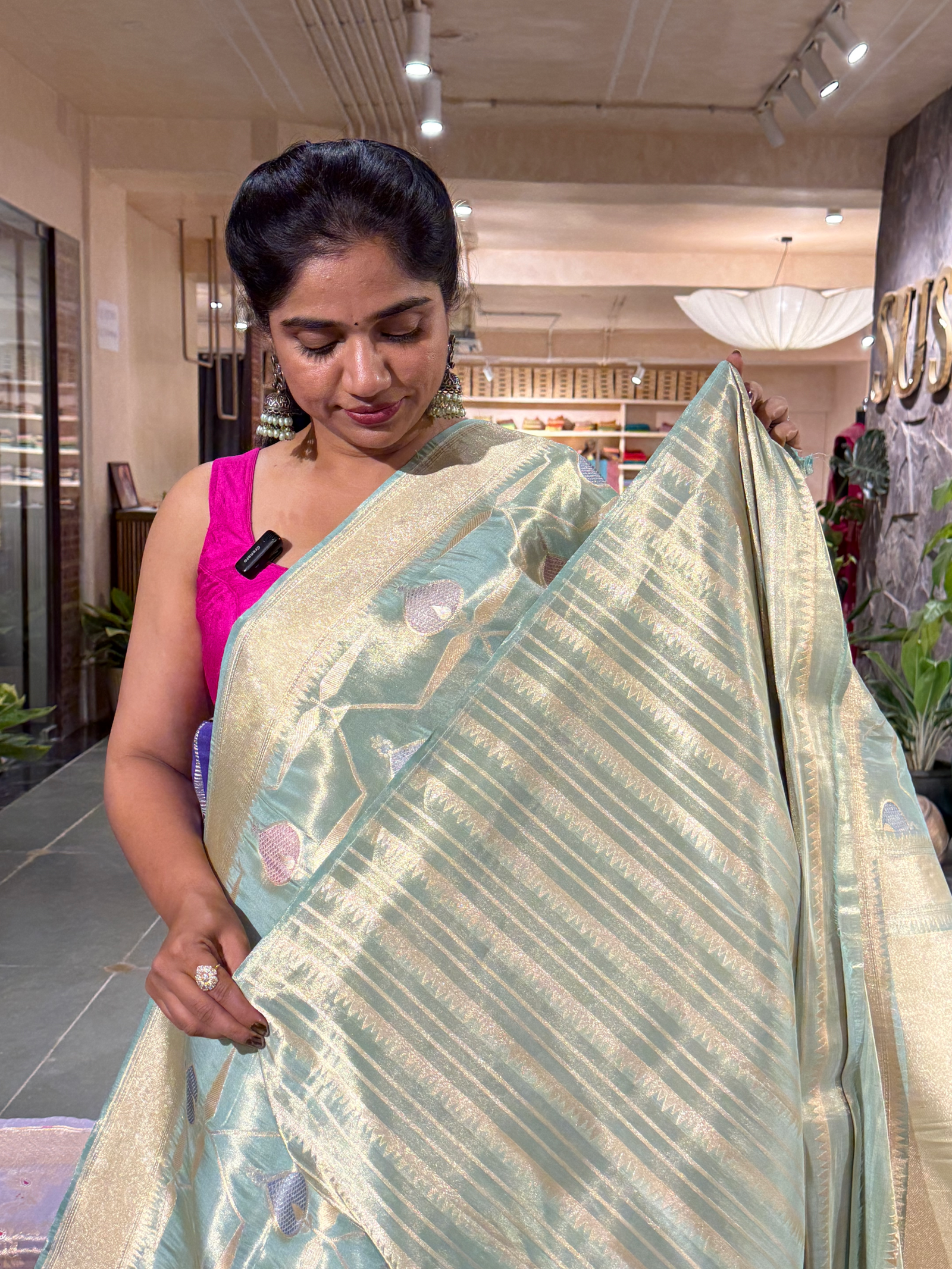 SBETM162 Teal Designer Banarasi Ektara Tissue Saree with allover meenkari jaal