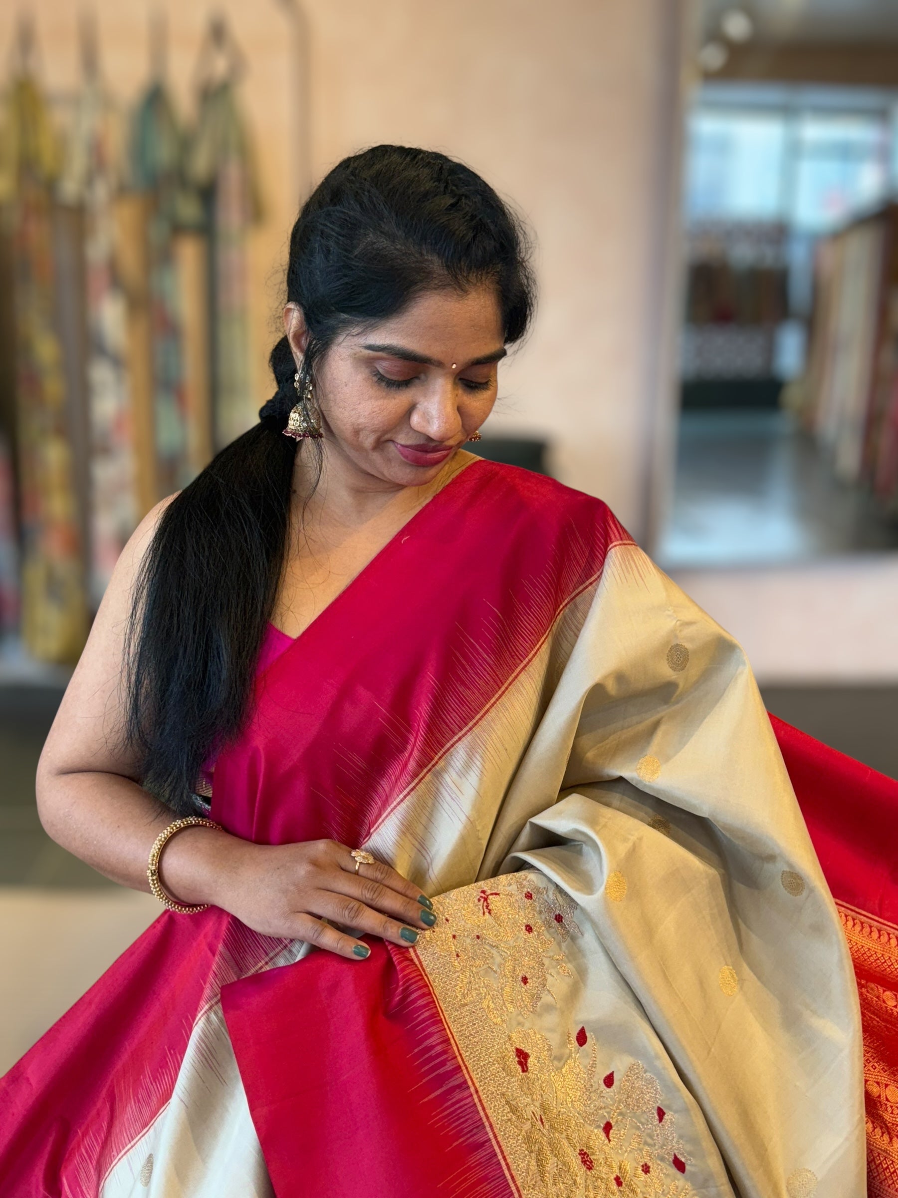 Champagne Gold Kanchi Silk Saree in With Zari Meenakari Embroidered Border