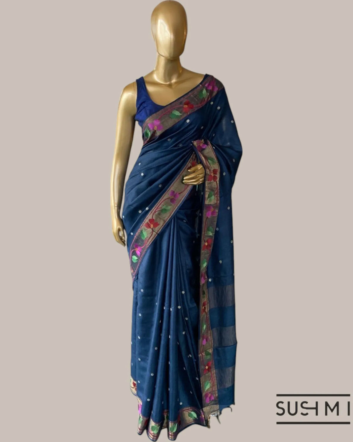 Midnight blue tussar silk