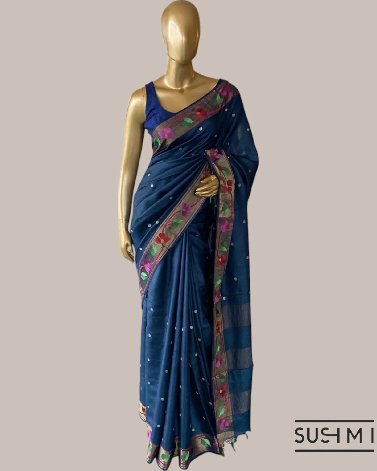 Midnight blue tussar silk
