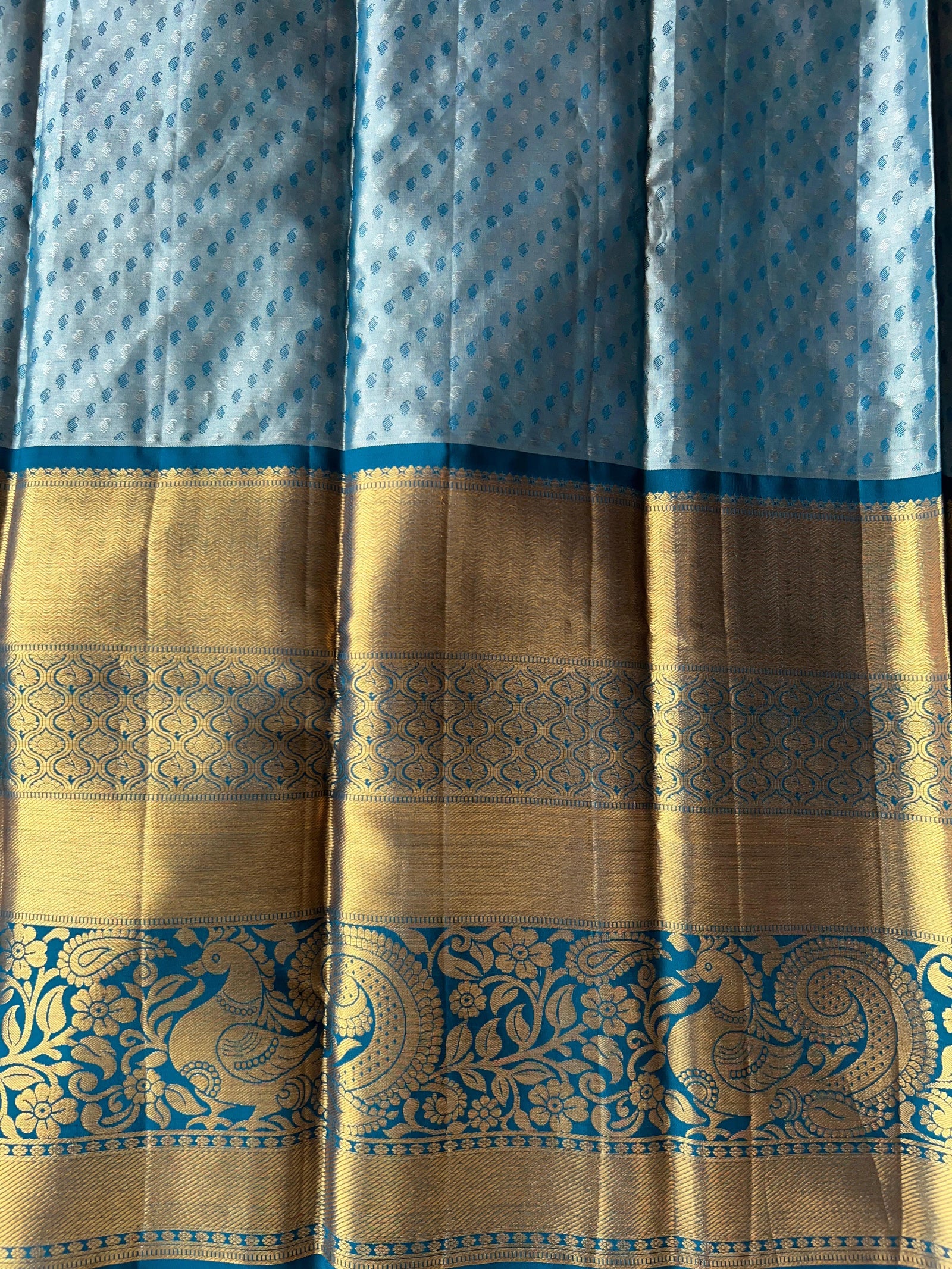 Lotus Pink & Peacock Blue Combo Pure Kanchi Tissue allover Brocade Saree