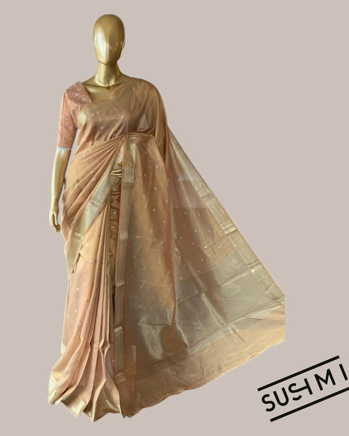 Banarasi cotton tissue with embroidered blouse