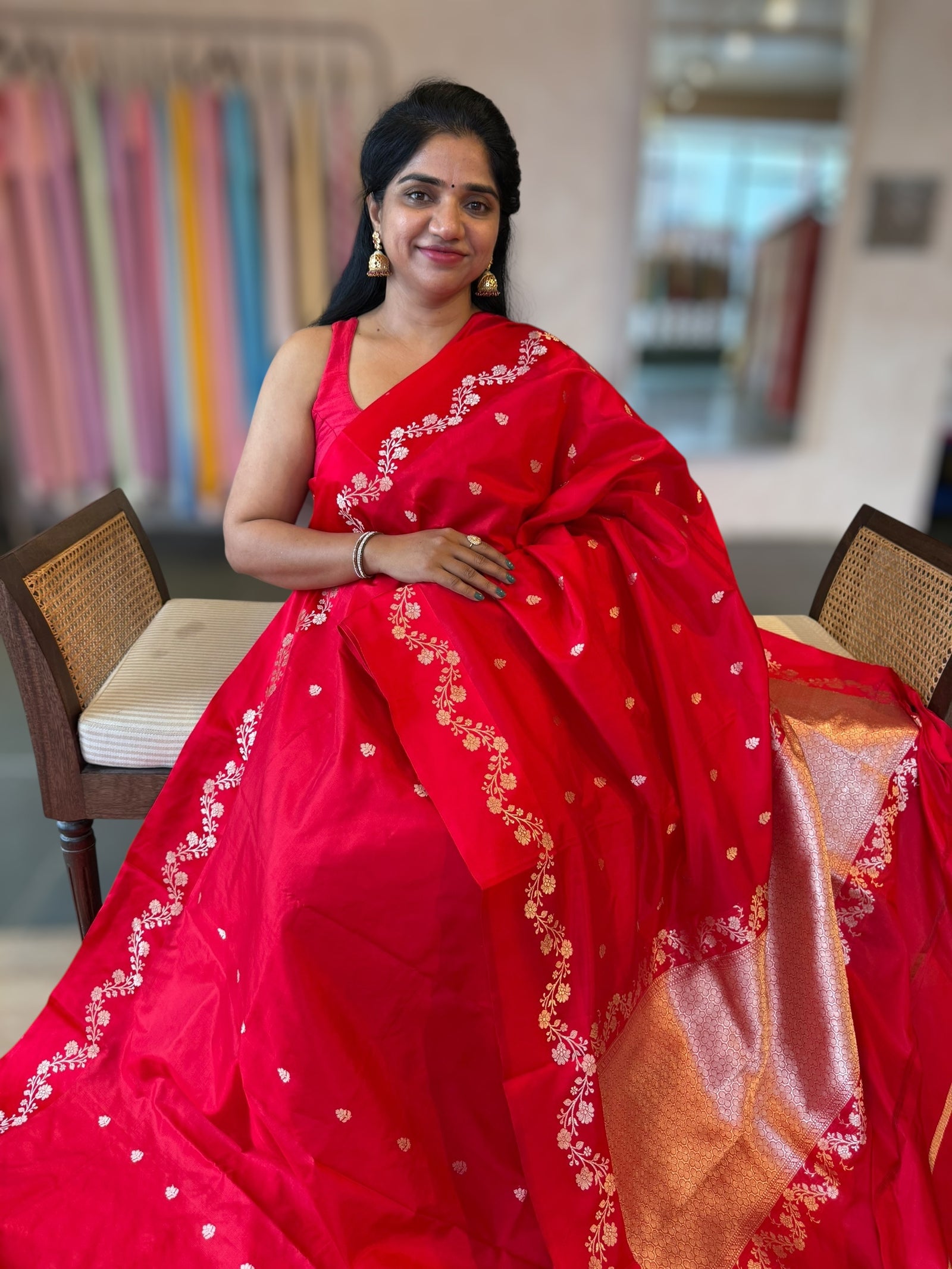 Red Pure Handloom Poona Silk Saree With Kaduwa Weaving Creeper Open Border