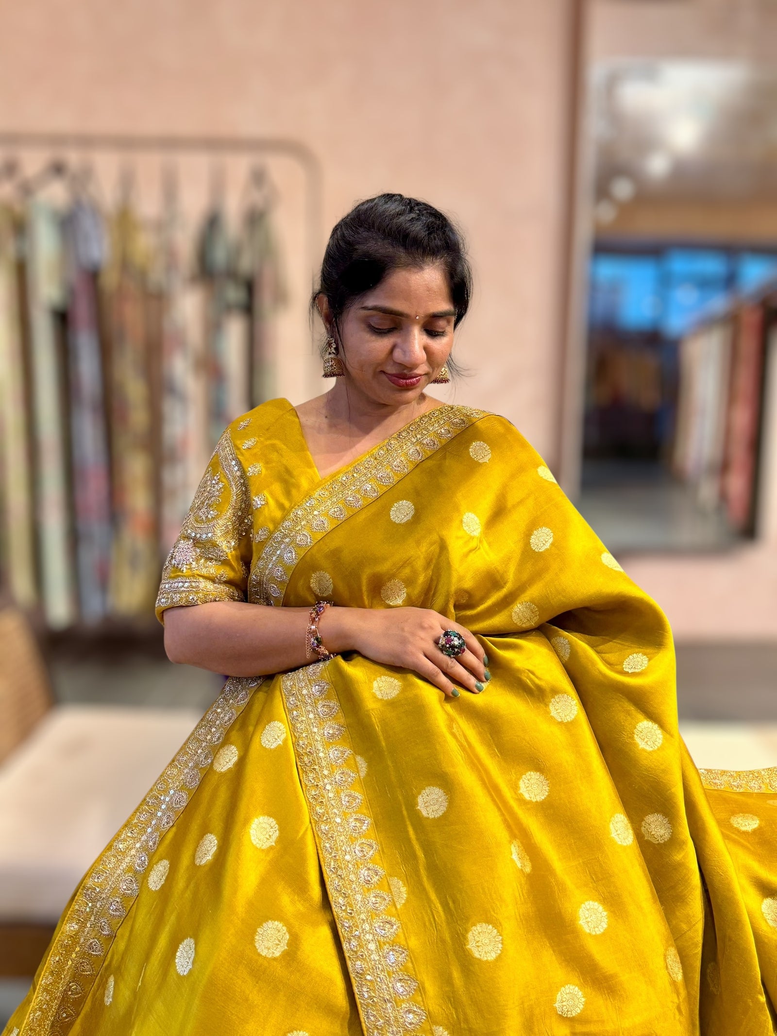 Olive Pure Handloom Banarasi Silk Saree With Handwork Borders and Blouse