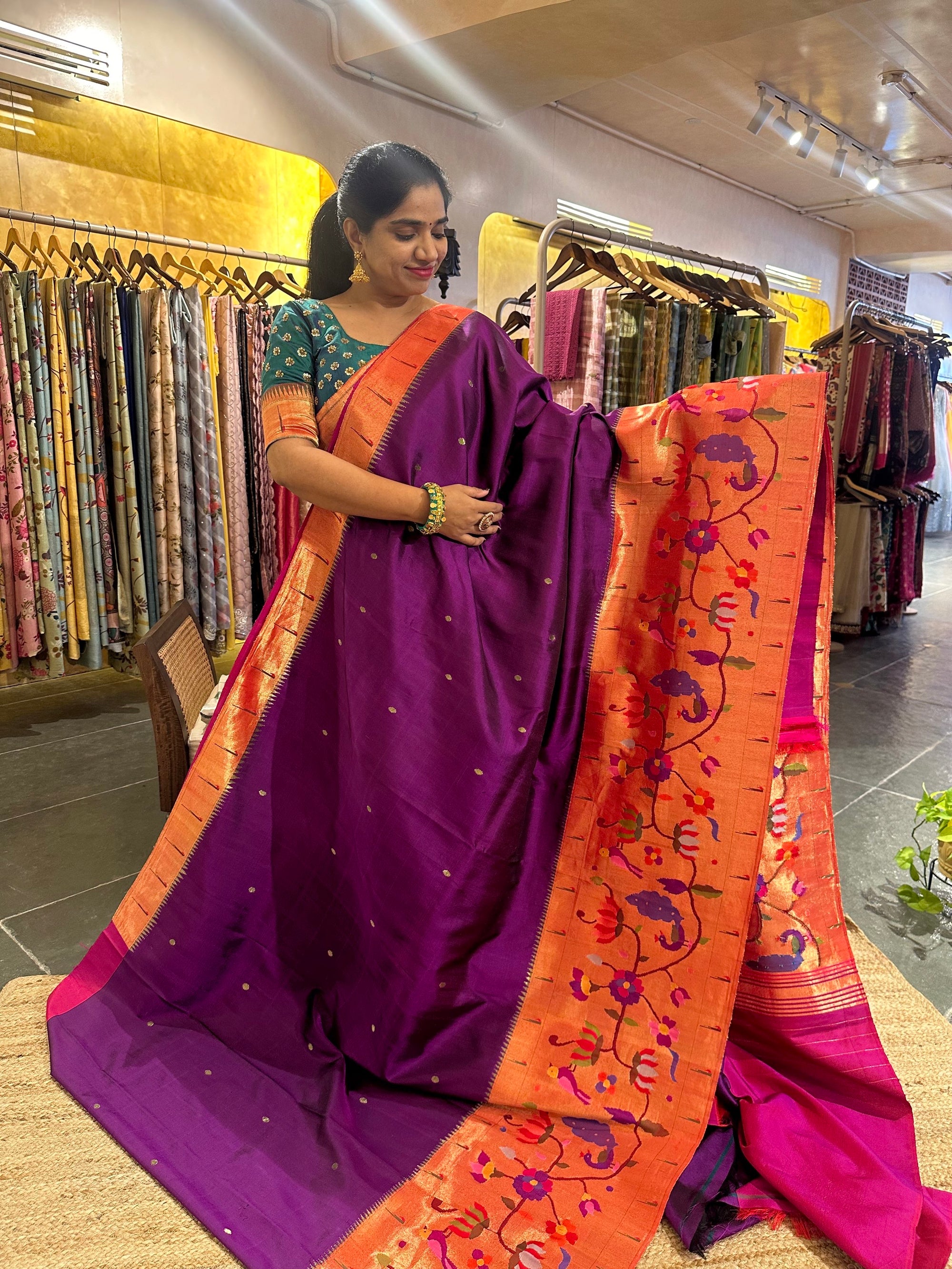 Purple Half Allover Pure Paithani Saree