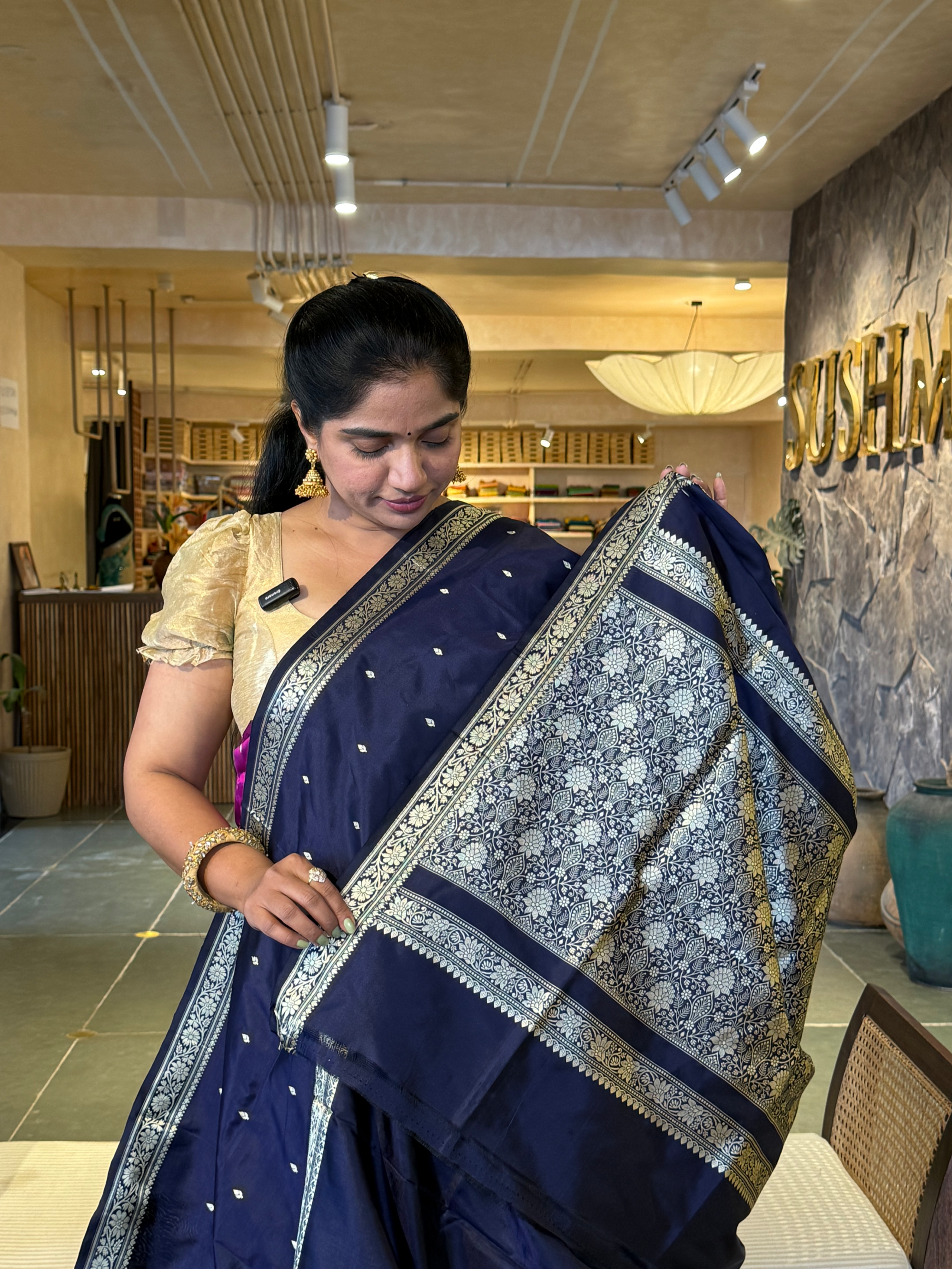MidNight Blue Banarasi Handloom Katan Silk Saree  With Resham Weaving