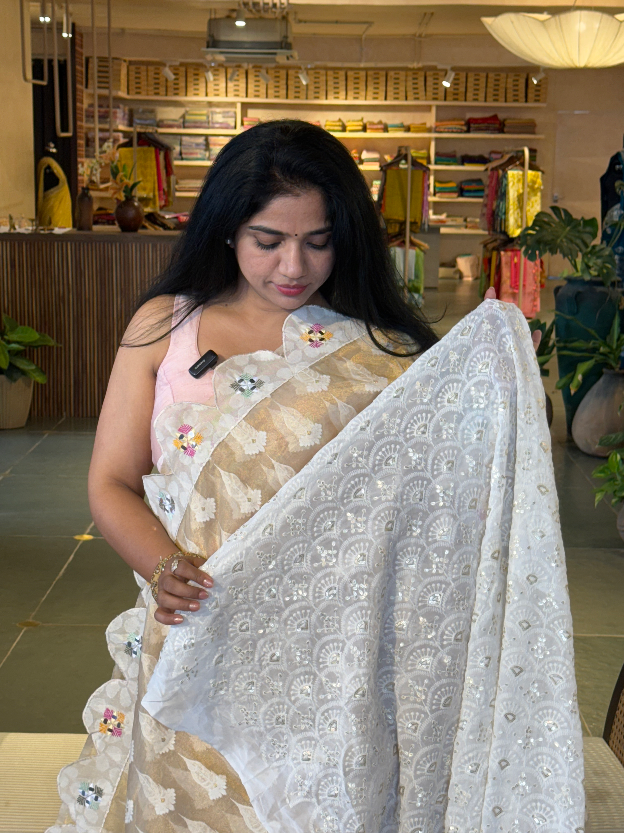 GTEA2004 : Designer Handloom Gold Tissue Saree With handwork borders