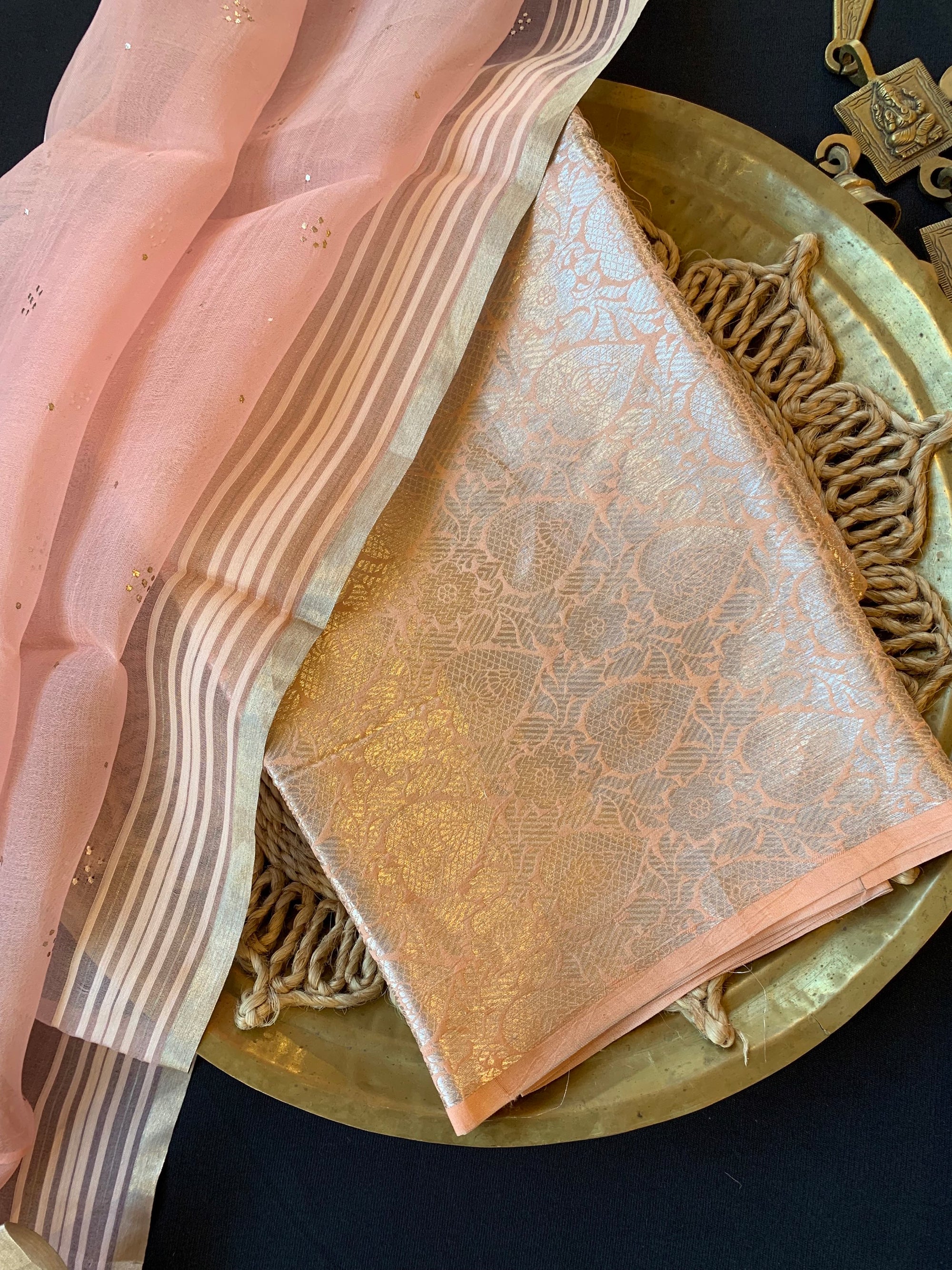 Peach Banarasi Handloom Brocade 3 pc suit set