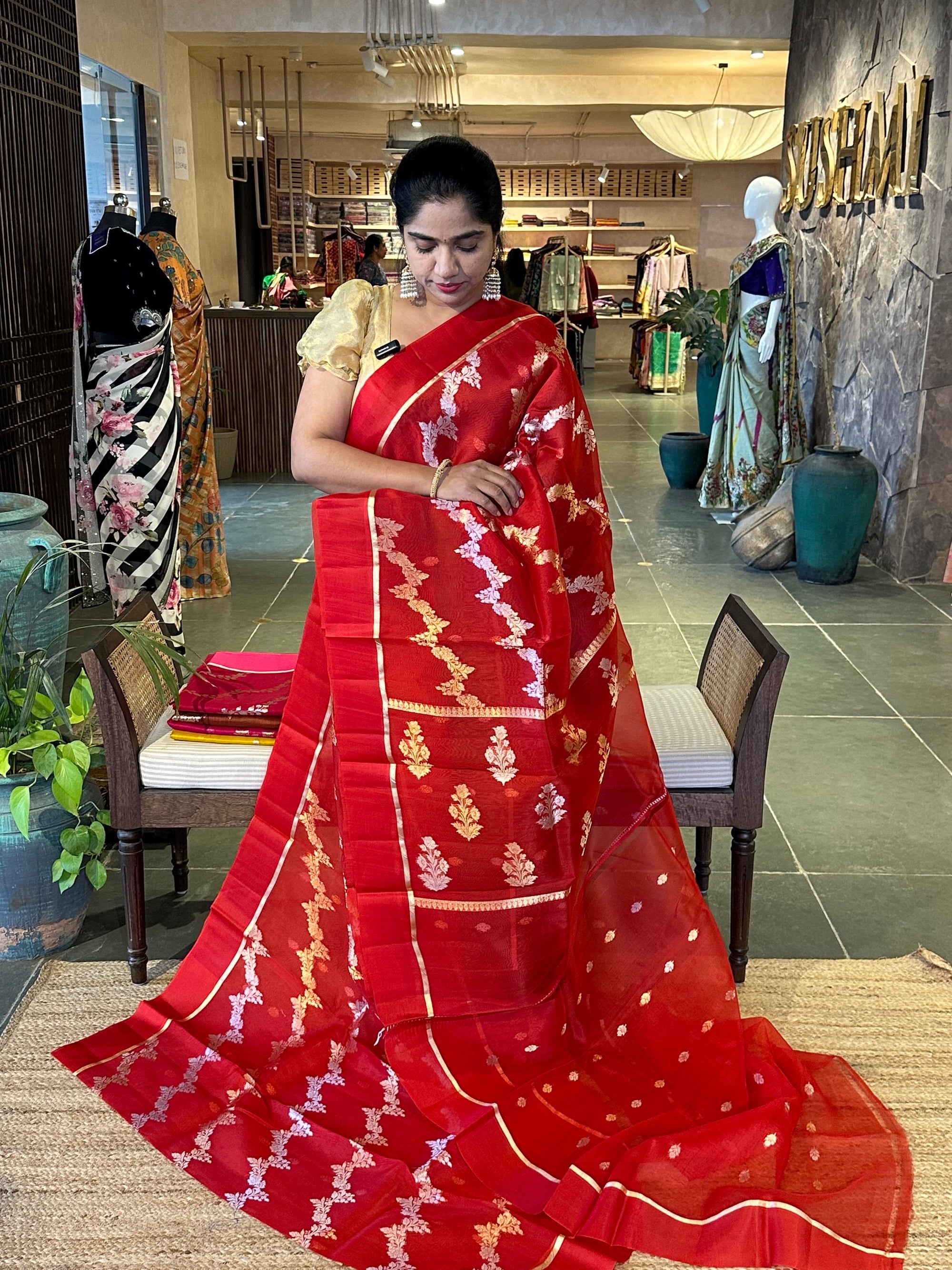 Red Kora Banarasi Handloom Saree with kaduwa weaving