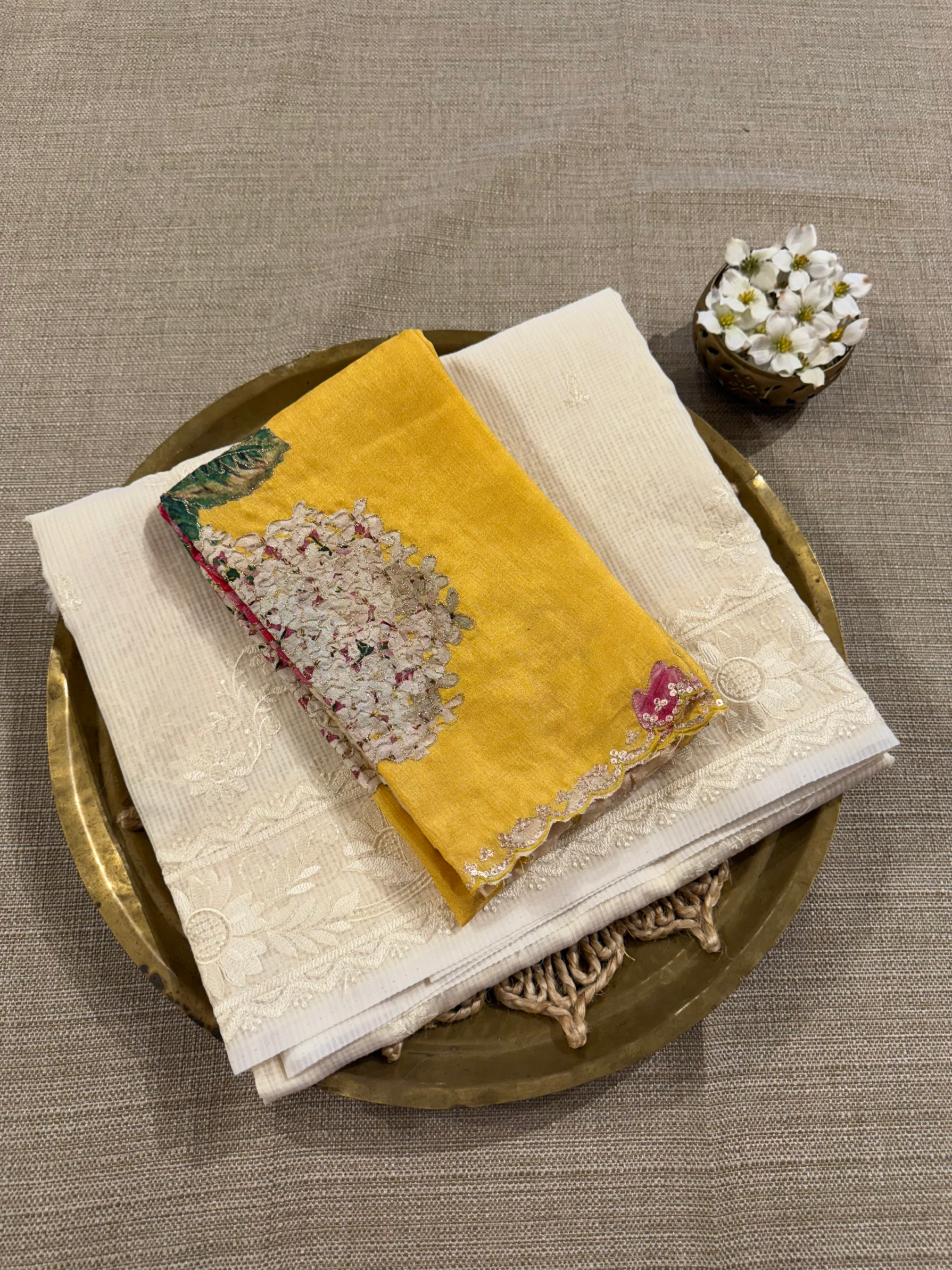 KCCA1912 : Kota Cotton Chikankari Embroidered Saree paired with Fusion Blouses