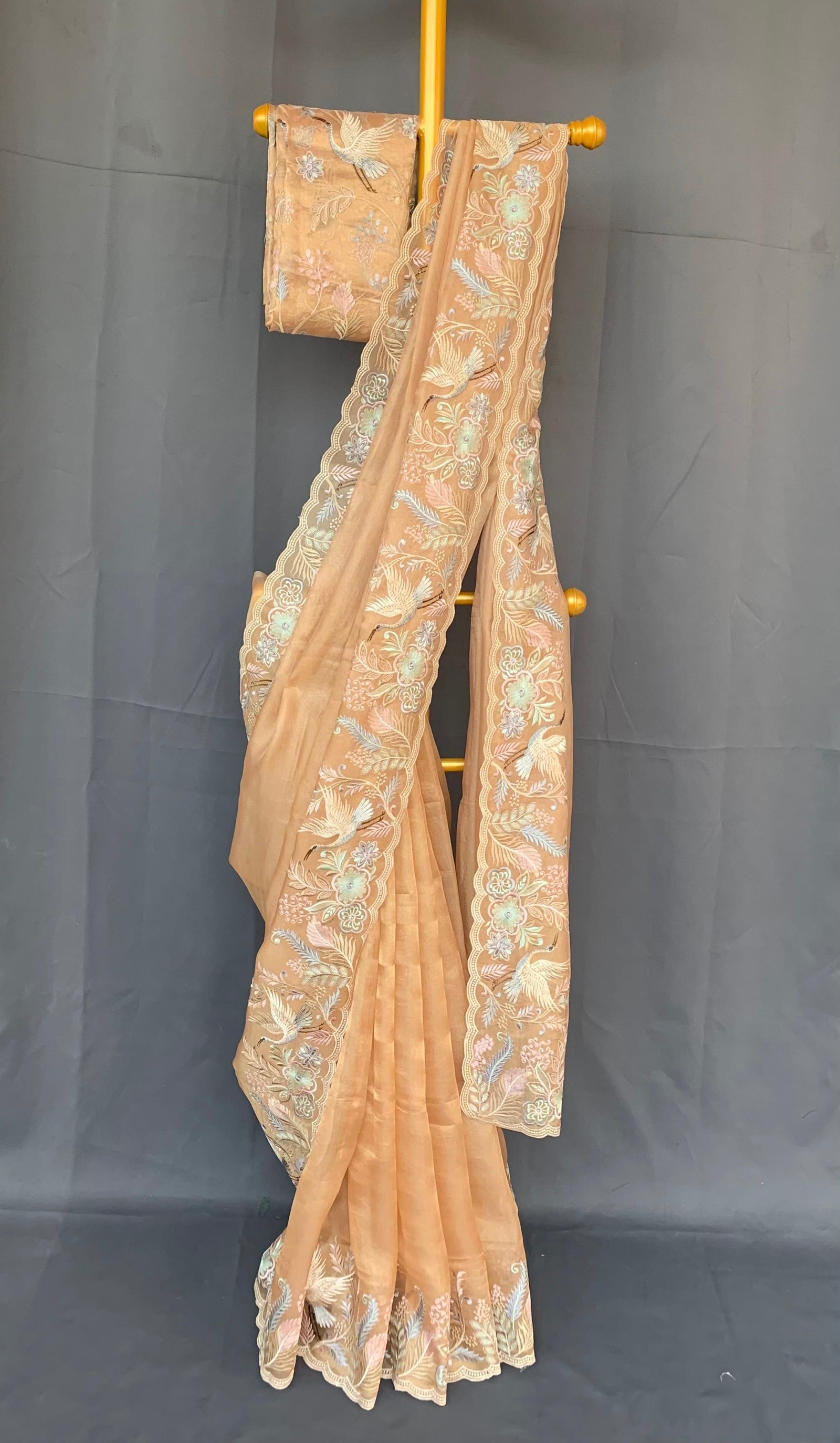 Peach Pure Tissue with stunning embroidery