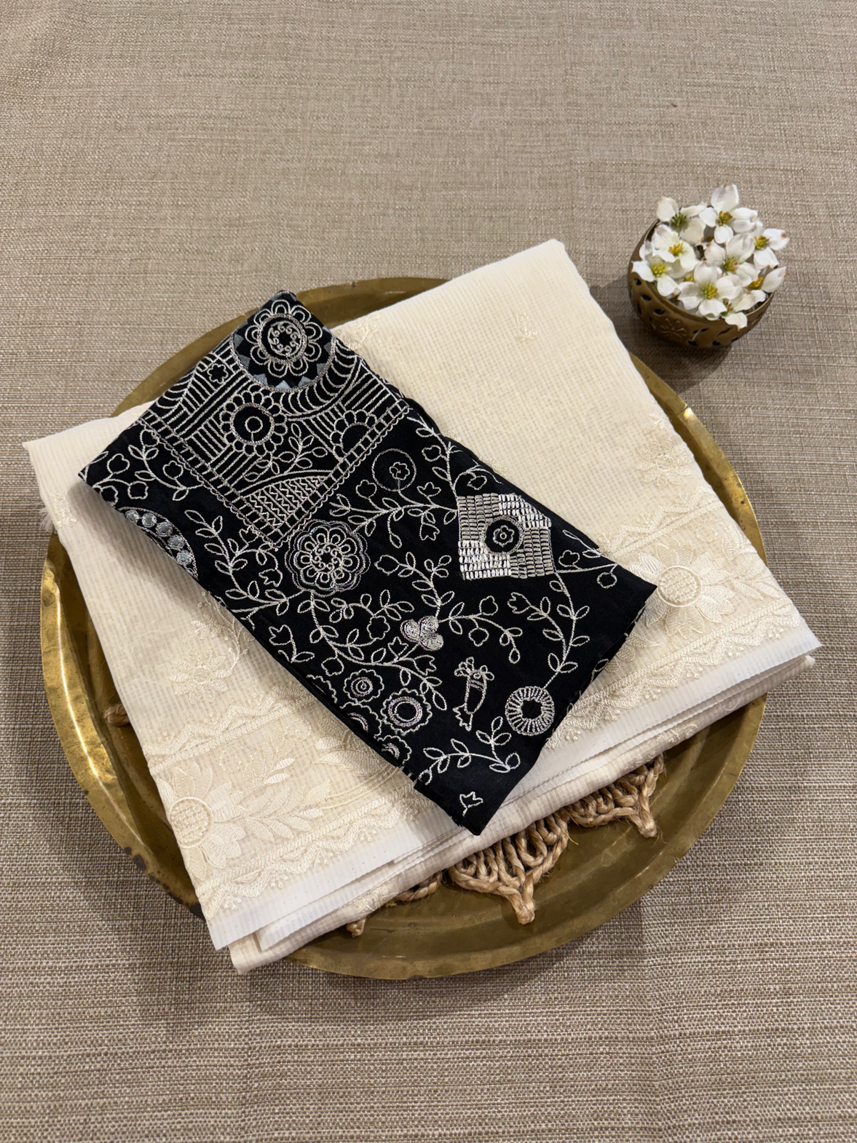 KCCA1904 : Kota Cotton Chikankari Embroidered Saree paired with Fusion Blouses