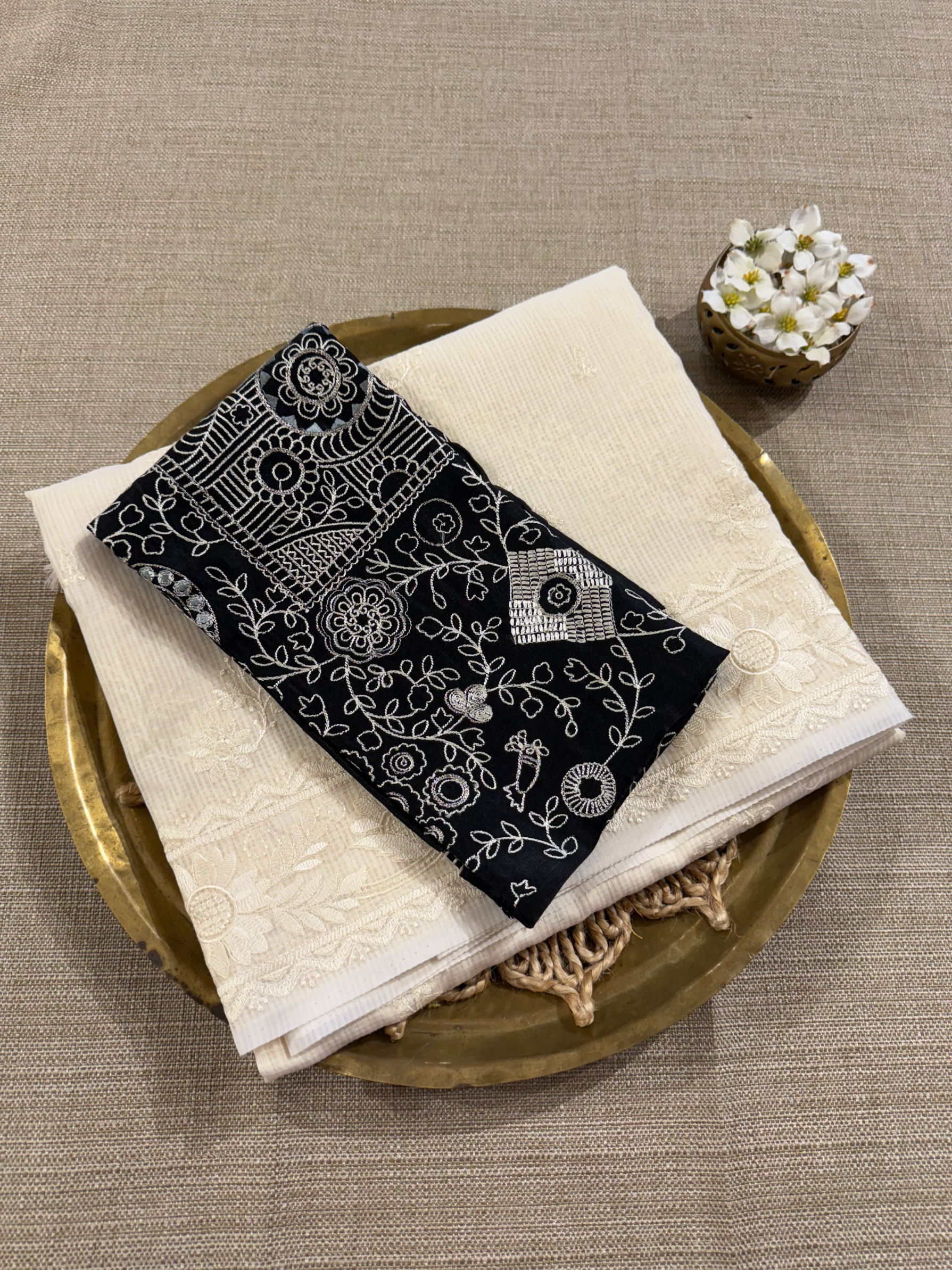 KCCA1904 : Kota Cotton Chikankari Embroidered Saree paired with Fusion Blouses