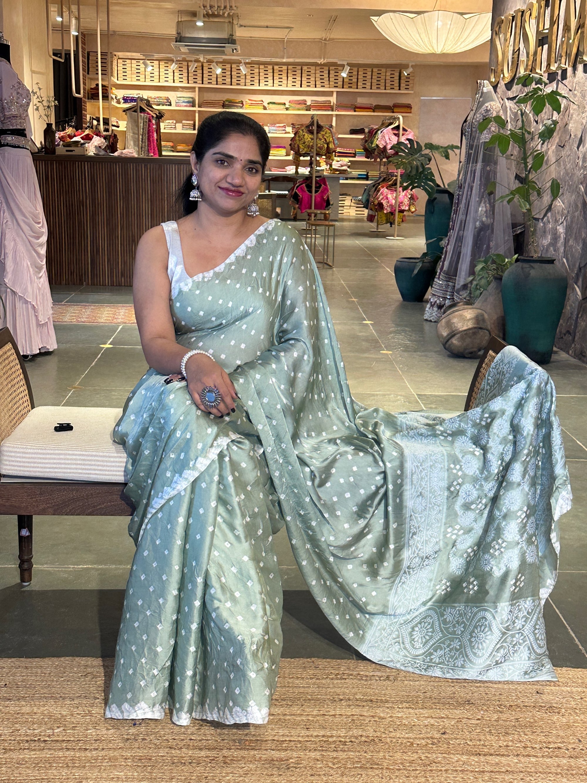 Bandhini and Chikankari Fusion Saree