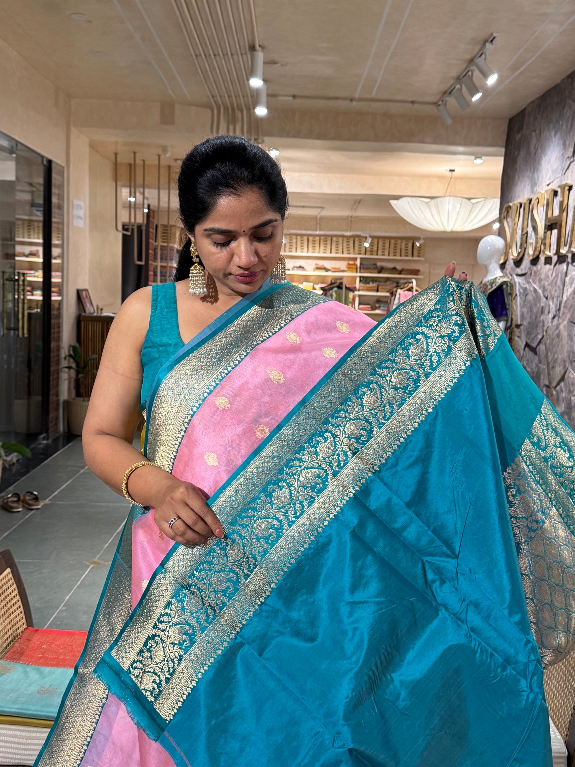 Pure handloom Kora Banarasi Saree with kaduwa weaving and Mashru Satin border