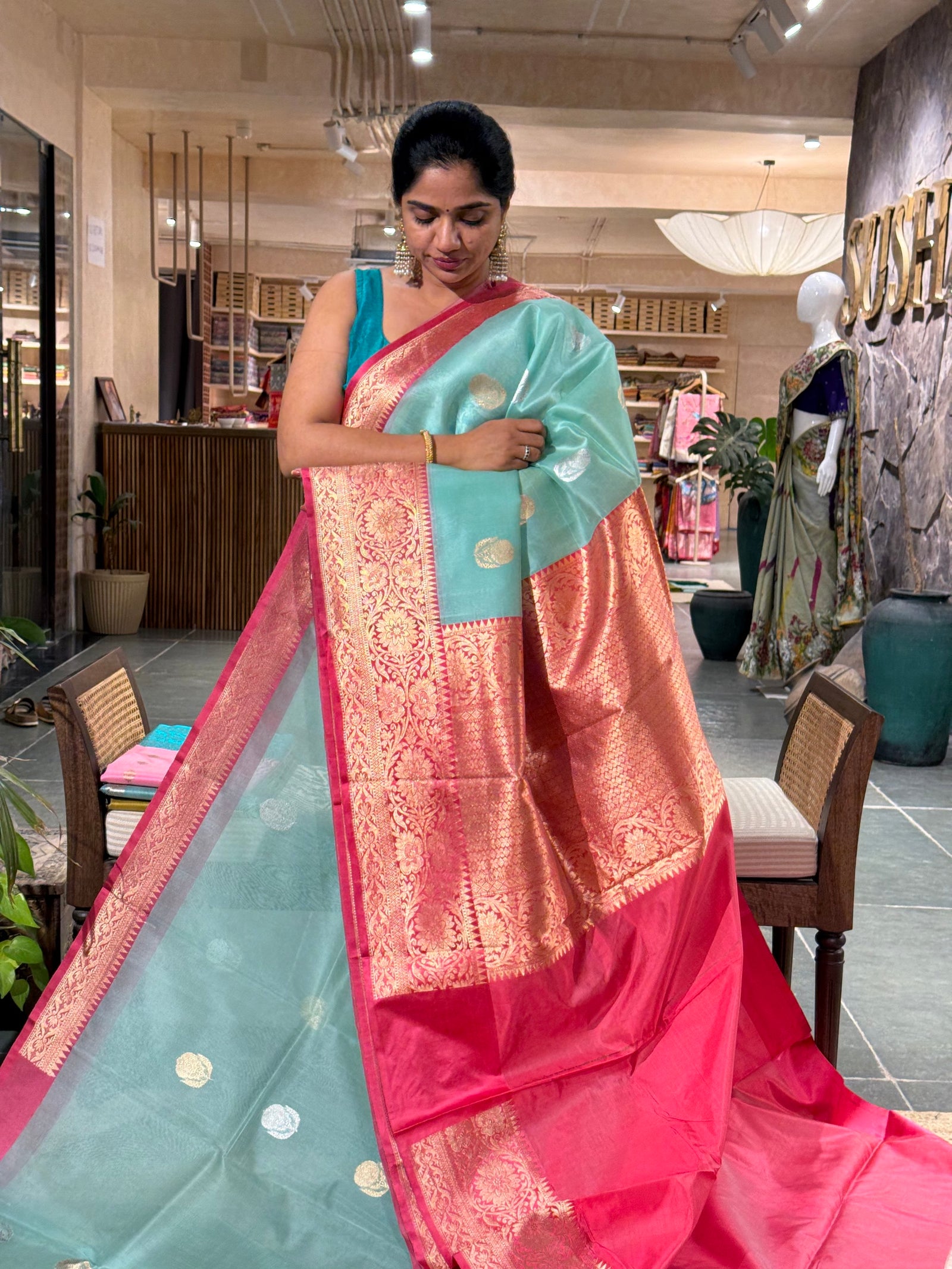 Pure handloom Kora Banarasi Saree with kaduwa weaving and Mashru Satin border