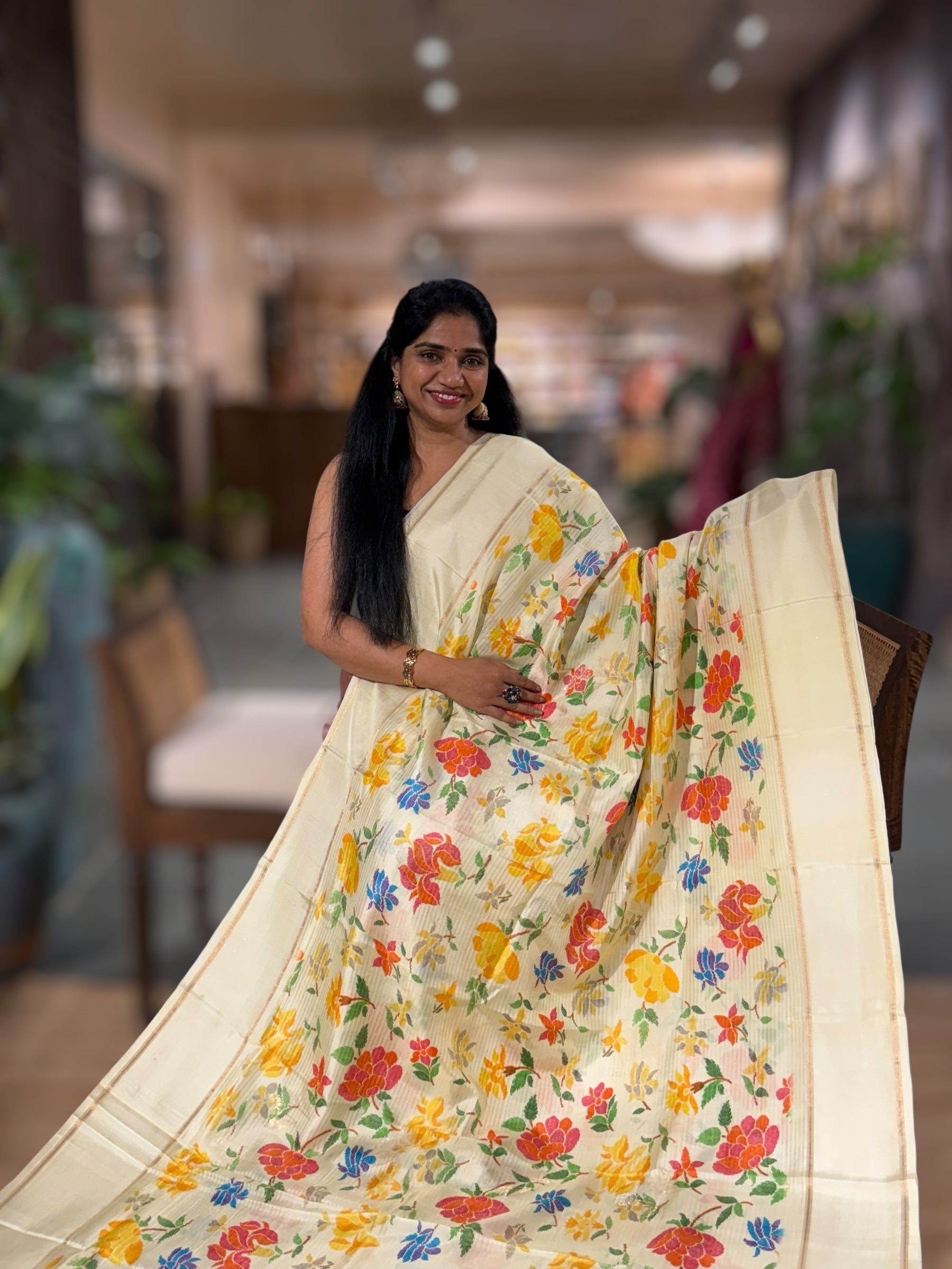 Light Lekon Yellow Kanchi Soft Silk with beautiful Multi Color Floral Print