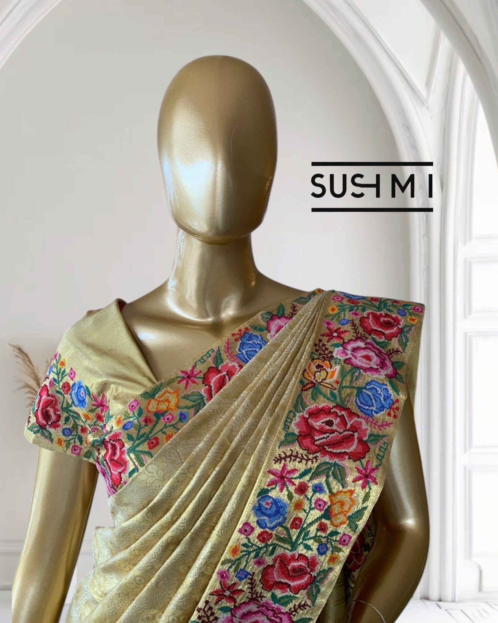 Pure Kanchi Tissue Brocade Saree with Petite Point Embroidery