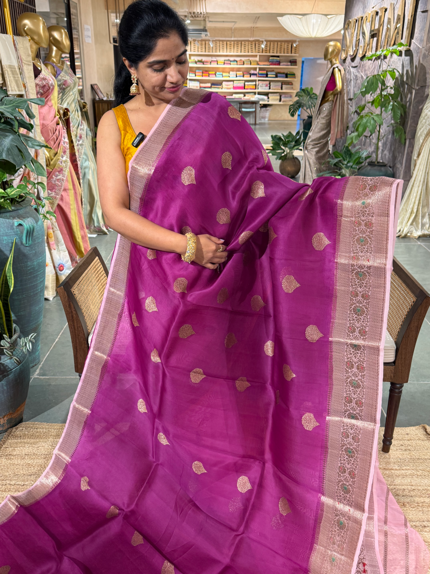 Majenta & Baby Pink Combo Pure Handloom Kora Banarasi Saree wth meenakari Border