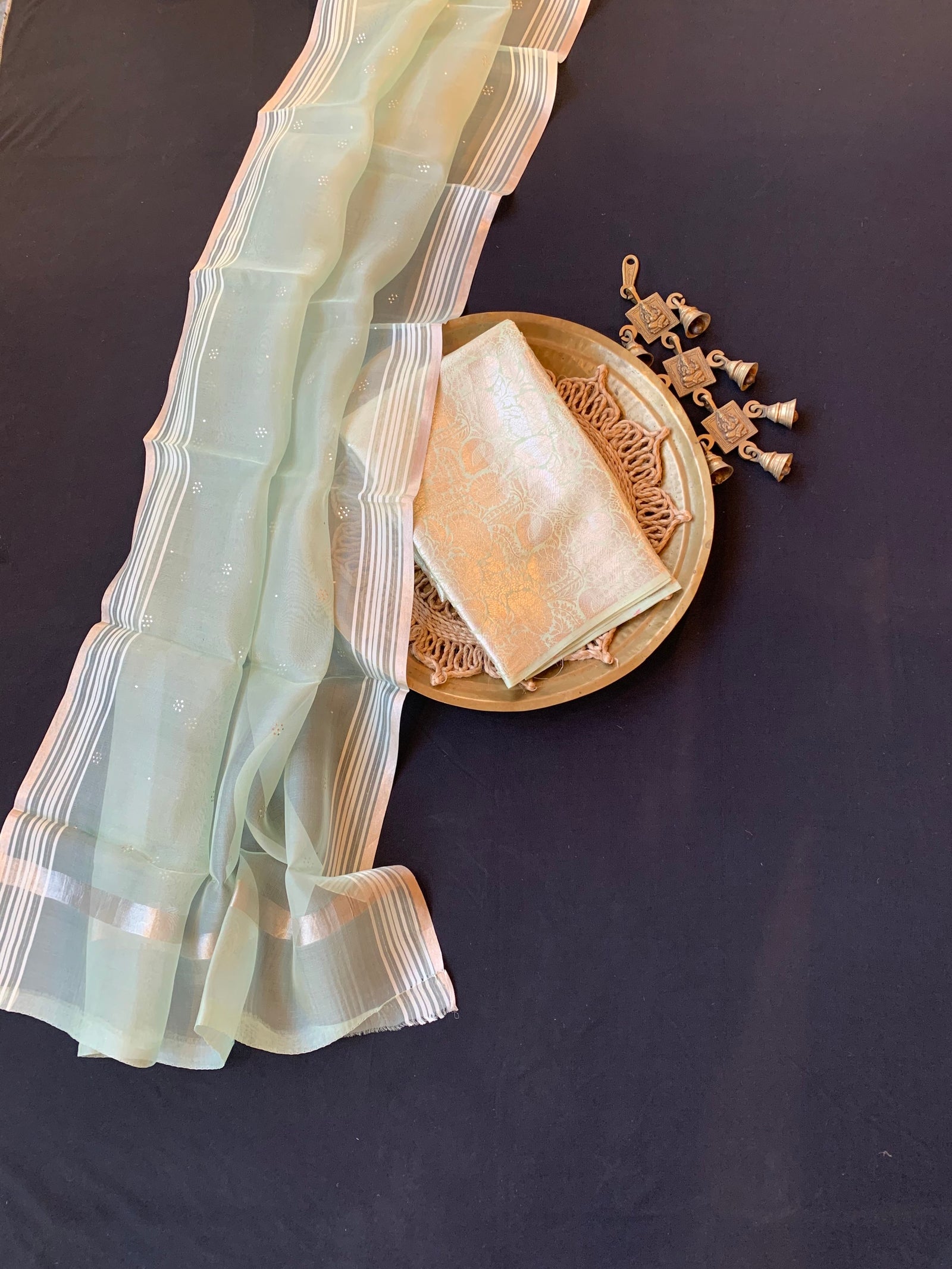 Mint Green Banarasi Handloom Brocade 3 pc suit set
