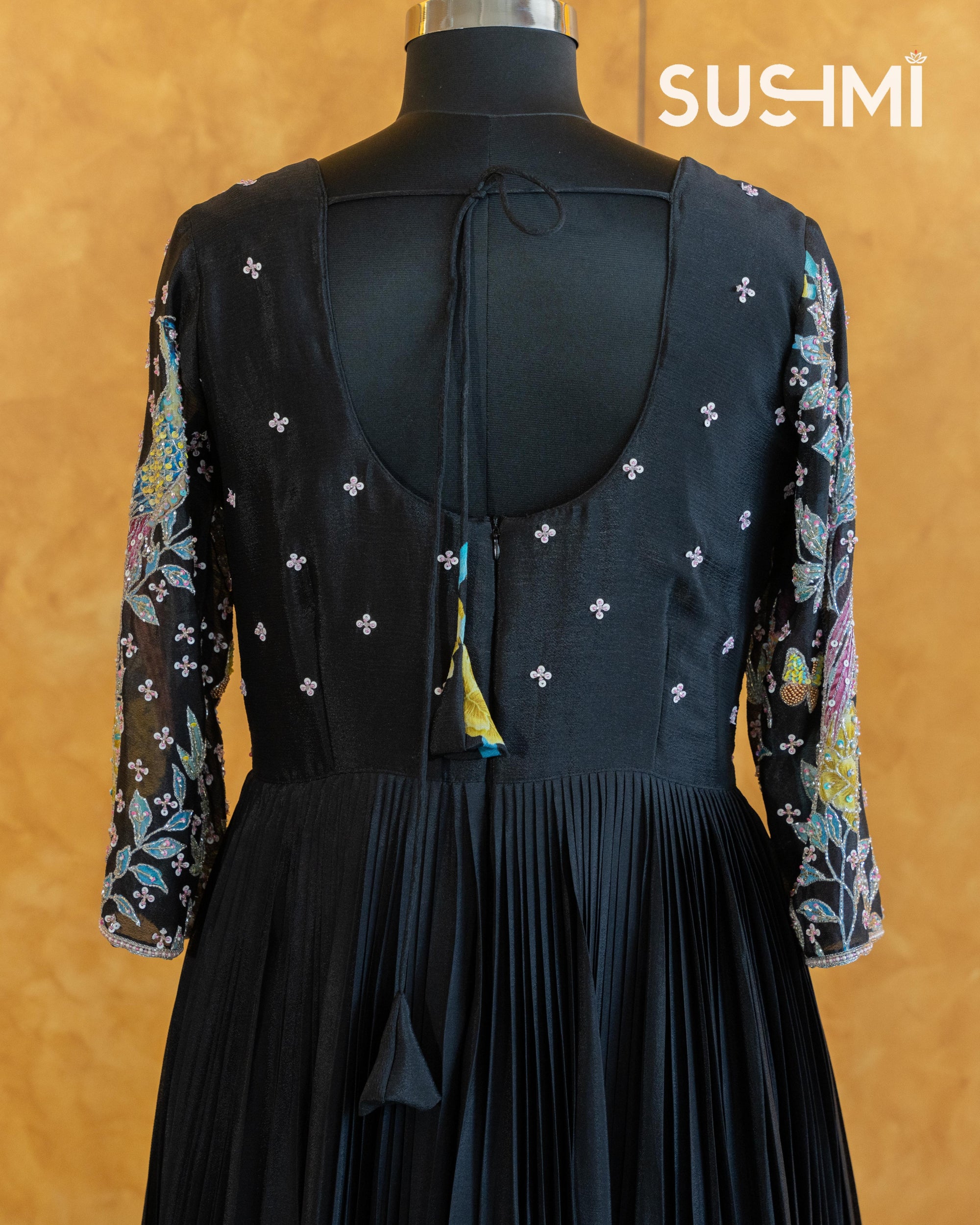 Pure Chinnon Printed Long Frock with handwork yoke