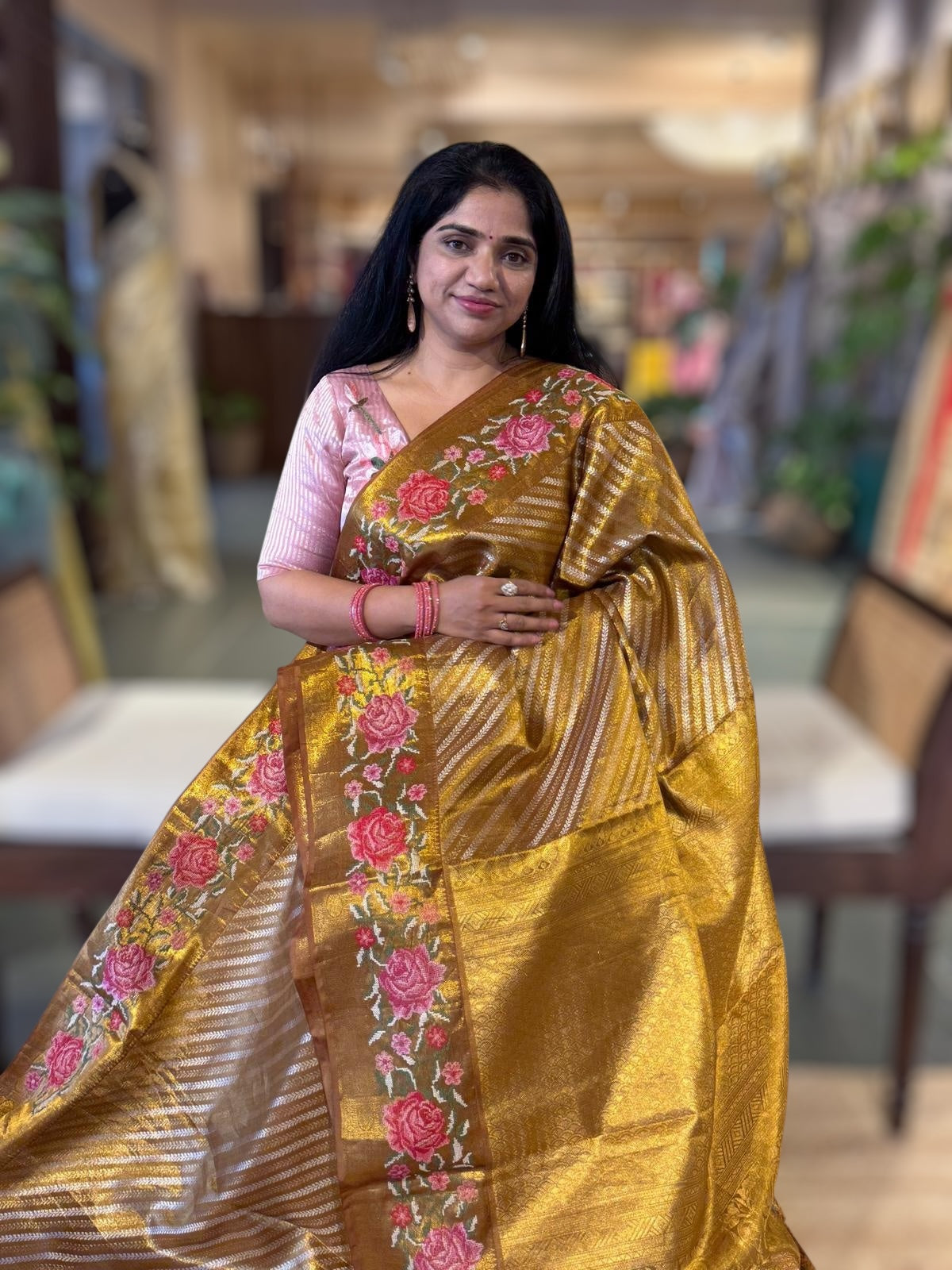 Pure Kanjeevaram Saree with Petite Point Embroidered Border