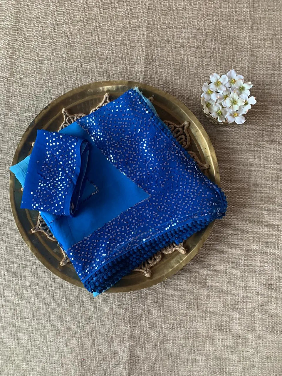 Pastel Blue Pure Gorgette Saree With Shaded Sequnce Border