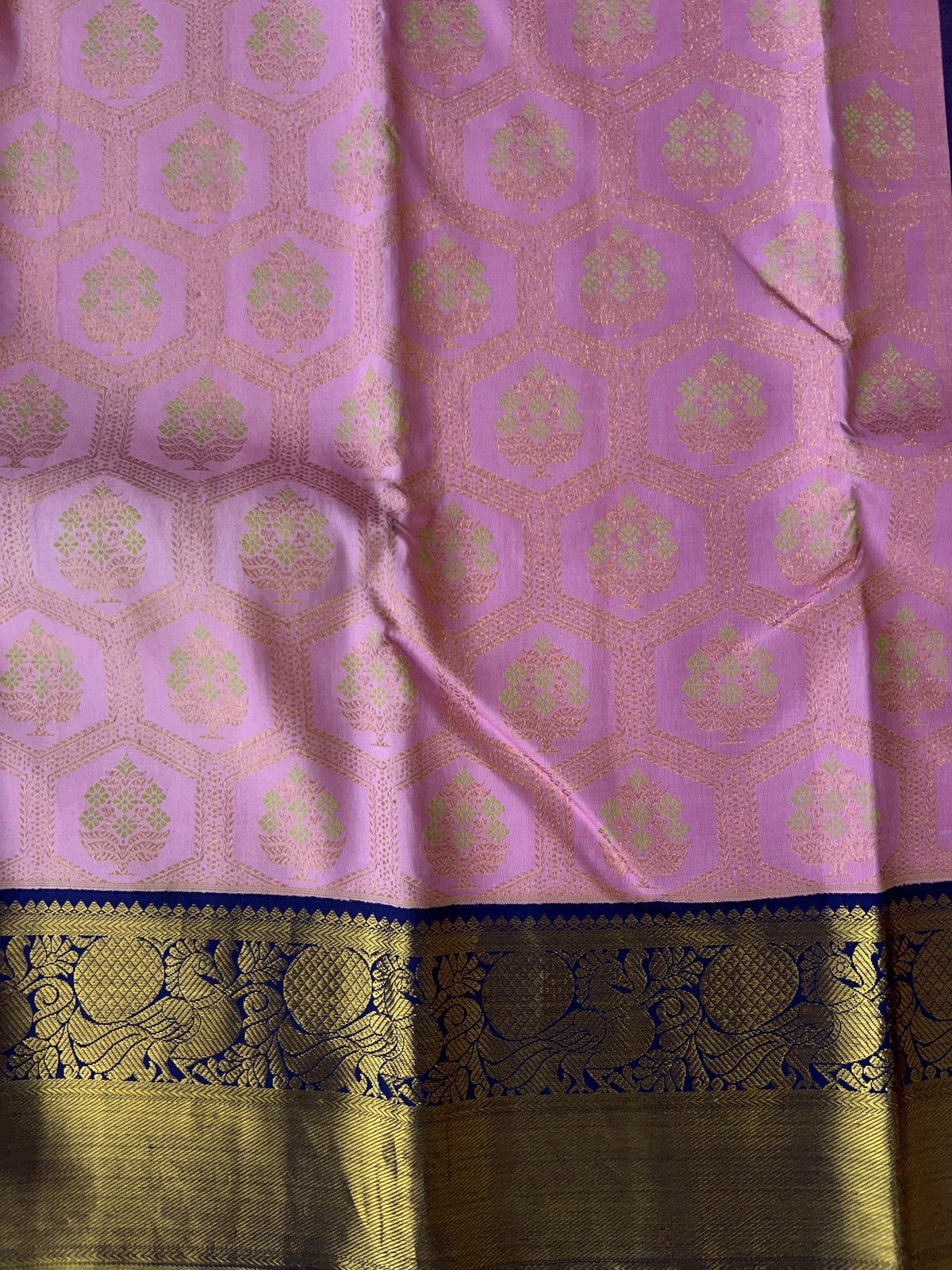 Pure Kanchi Pattu Saree – Baby Pink with Midnight Blue