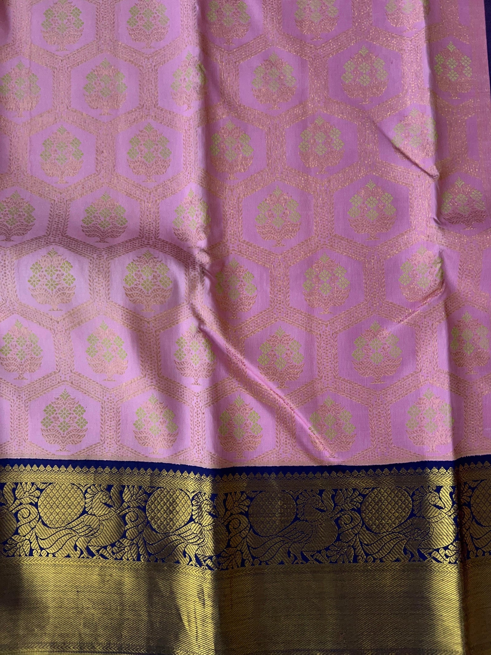Pure Kanchi Pattu Saree – Baby Pink with Midnight Blue