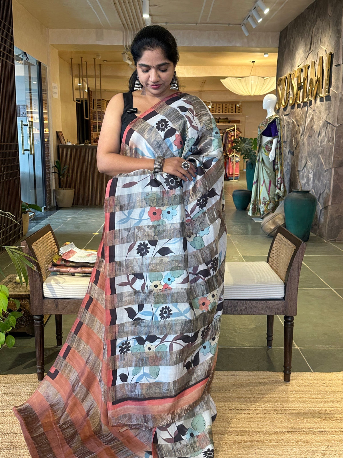 Pure Handloom Banarasi Munga Tissue  Saree with handpainting