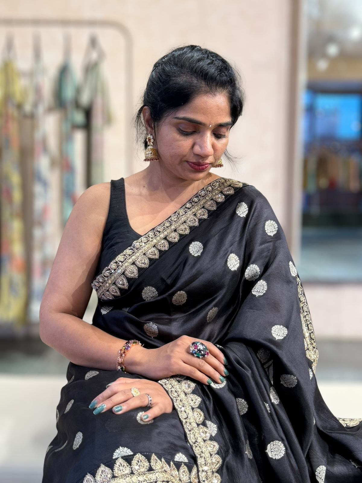 Black Pure Handloom Banarasi Silk Saree With Handwork Borders and Blouse