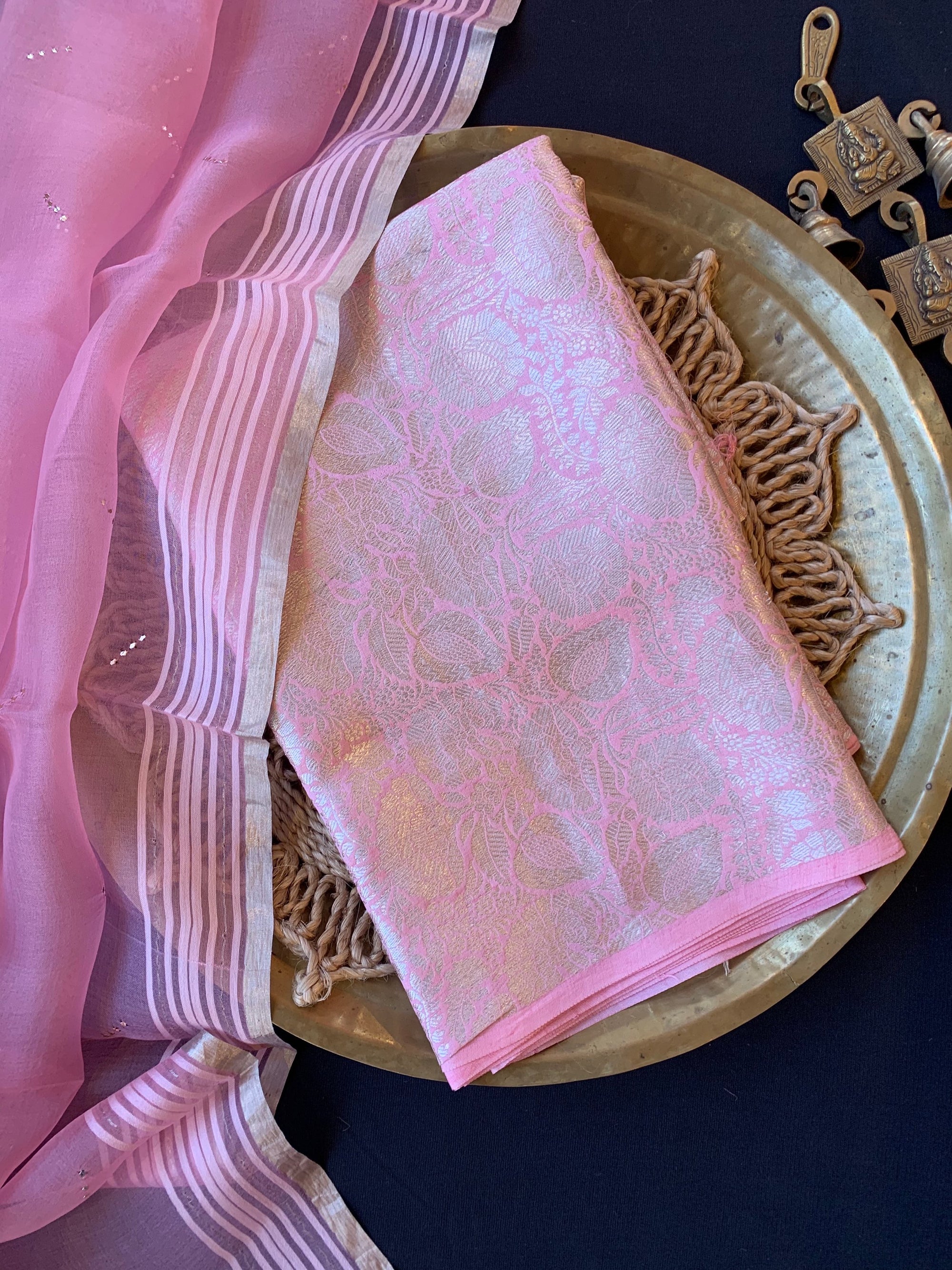 Lotus Pink Banarasi Handloom Brocade 3 pc suit set
