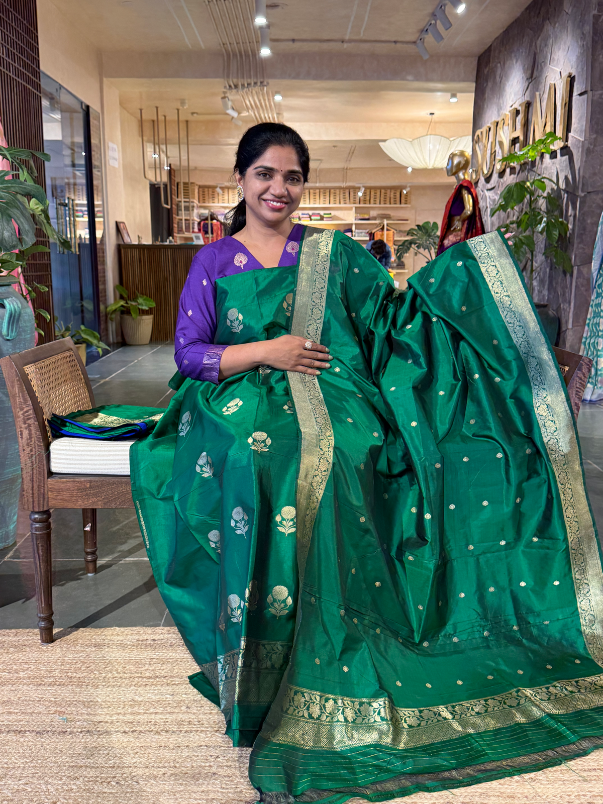 Pure Handloom Katan Silk  3 pc Suit Set with  kaduwa weaving