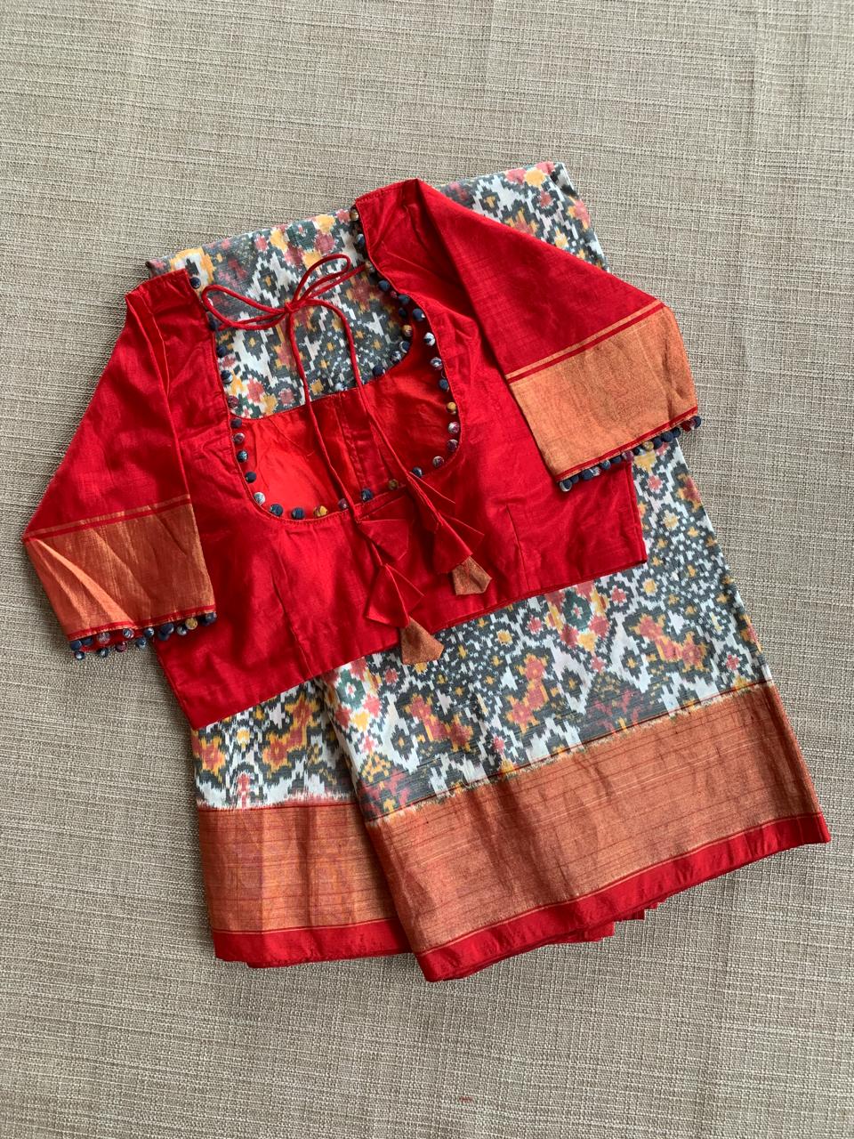 Pure Handloom Ikkath Patola Saree With Ready To Wear Blouse