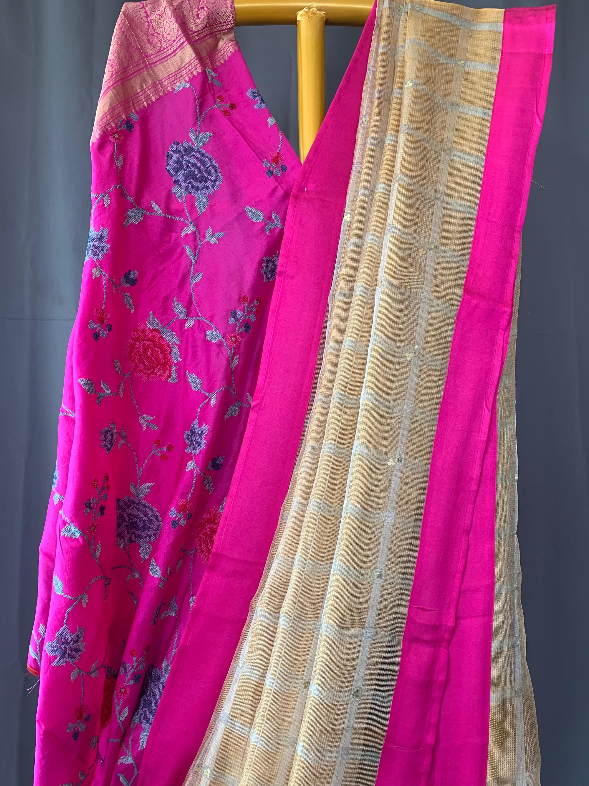 Designer Pure Handloom Gold tissue saree with kanchi petite point work blouse