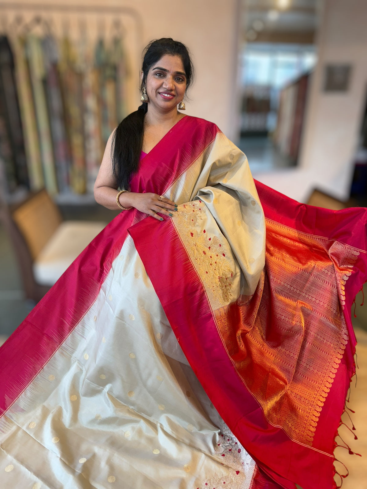 Champagne Gold Kanchi Silk Saree in With Zari Meenakari Embroidered Border