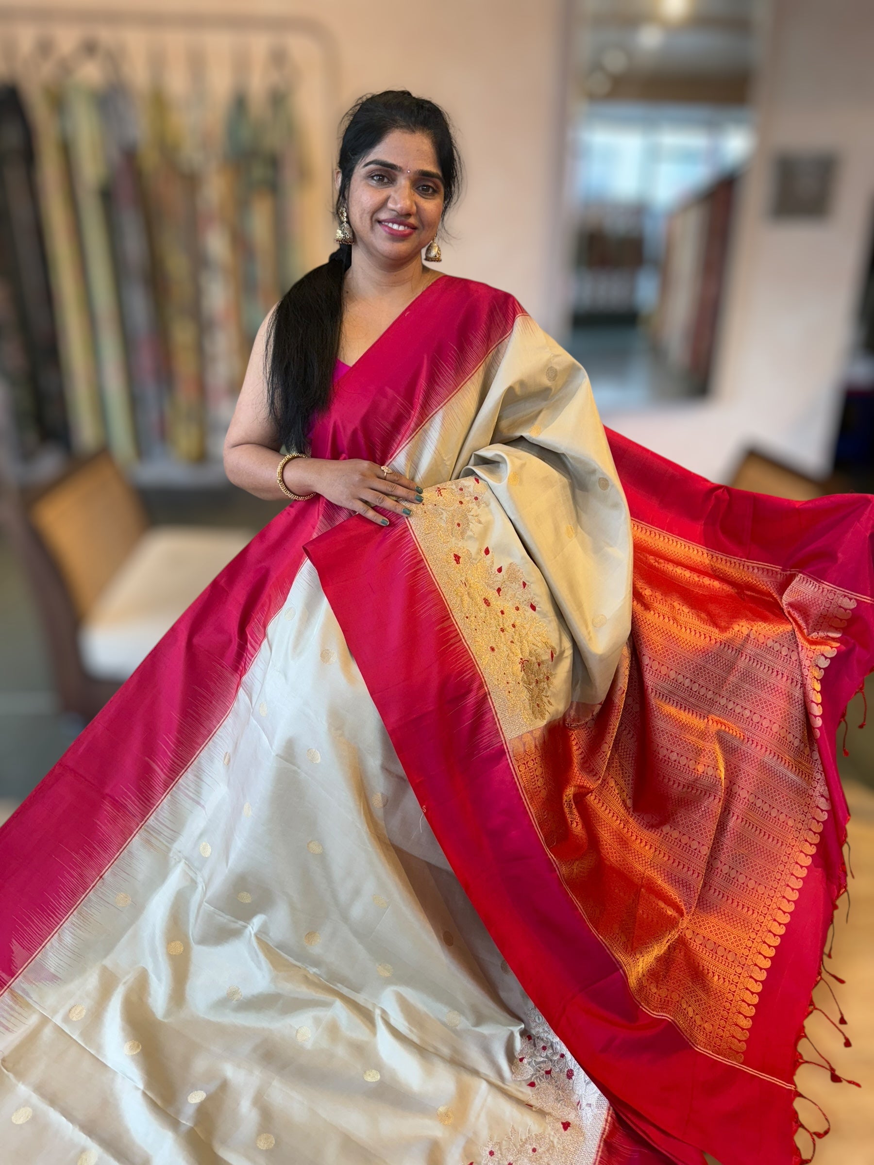 Champagne Gold Kanchi Silk Saree in With Zari Meenakari Embroidered Border