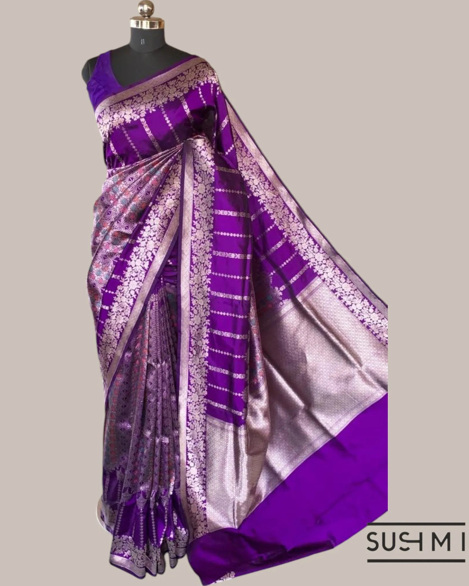 Brinjal Deisgner Banarasi Katan Silk Saree