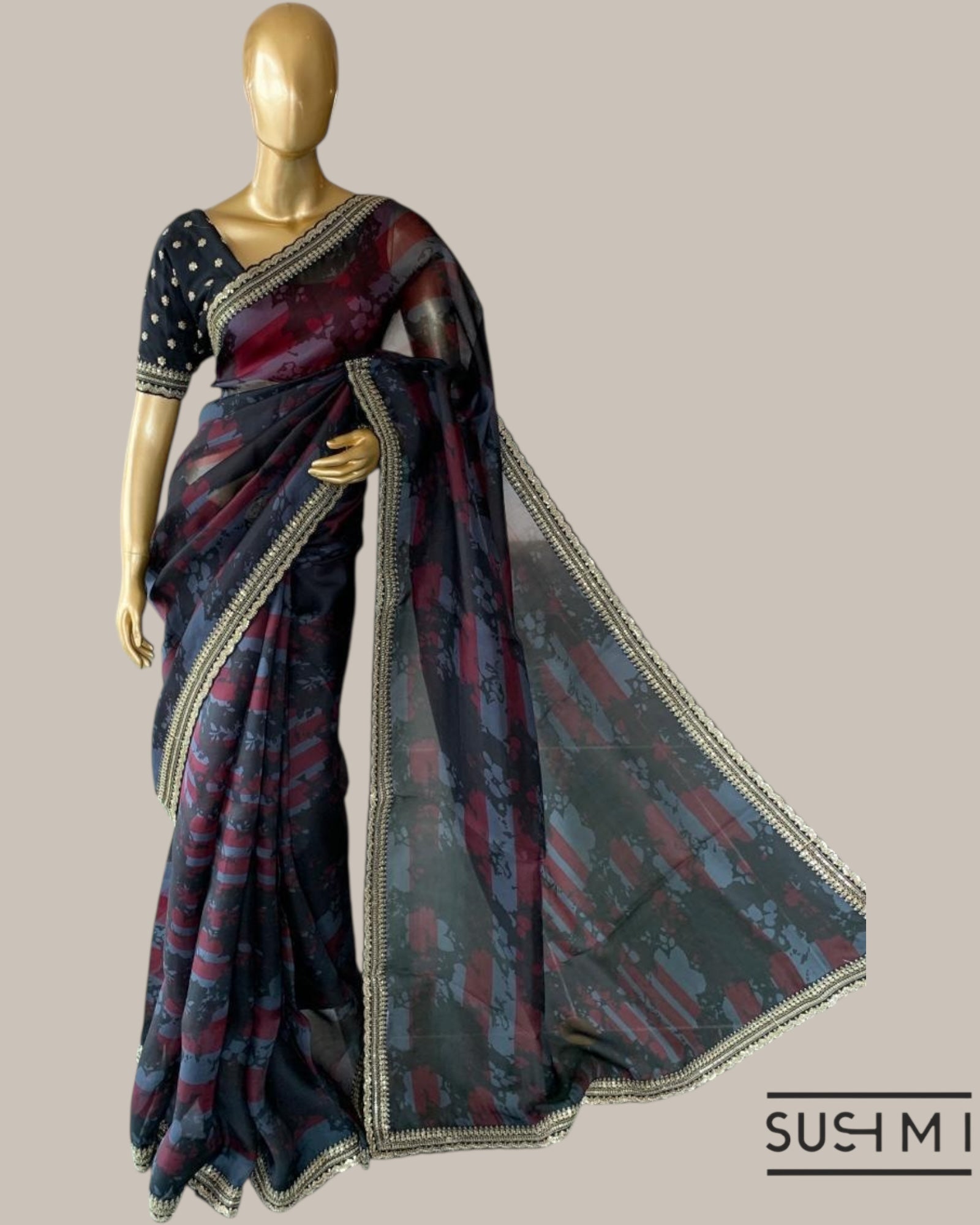 Printed Pure Tussar Saree with sabyasachi borders and blouse  Price : 16999inr 1