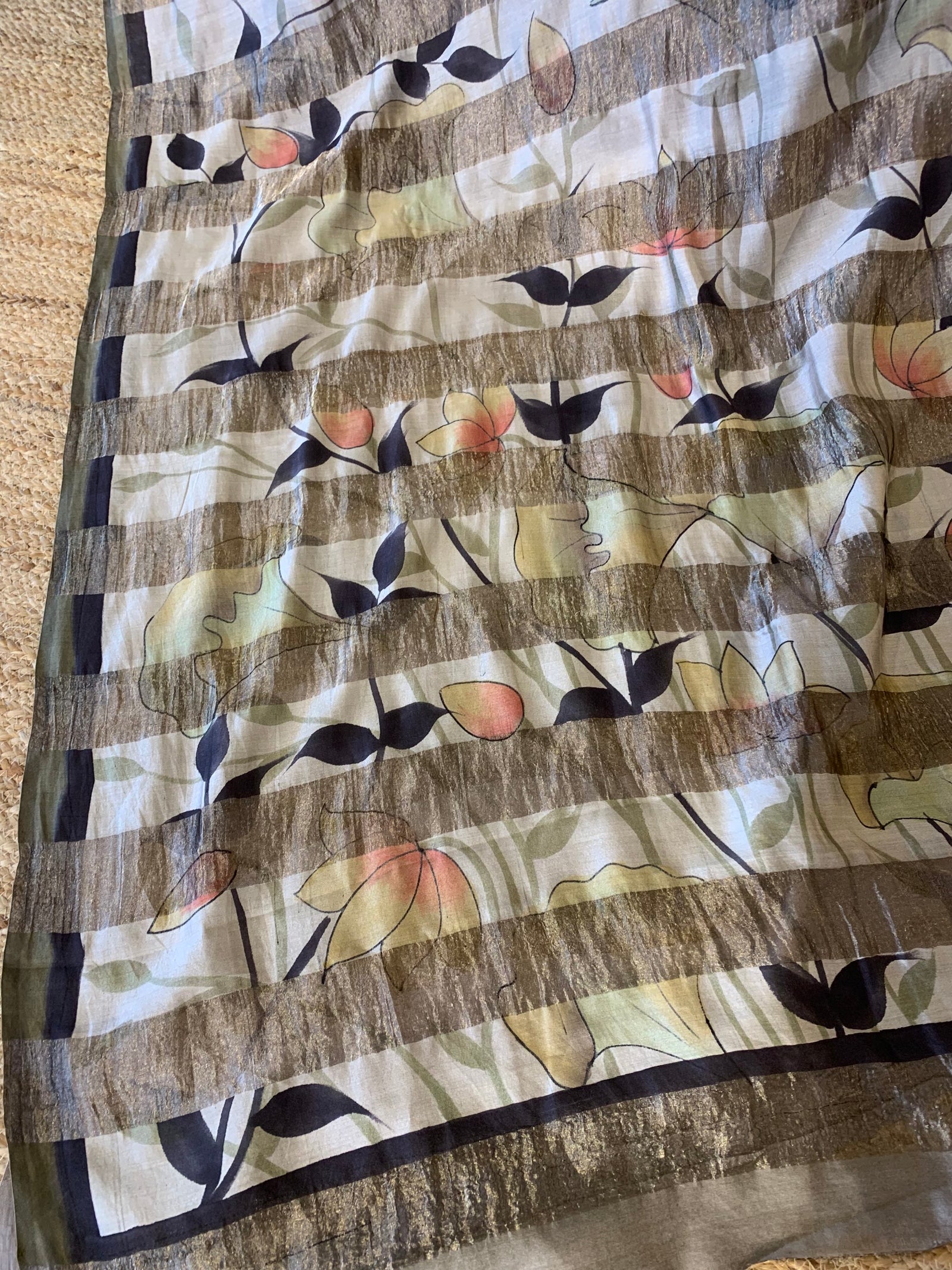 Pure Handloom Banarasi Munga Tissue  Saree with handpainting