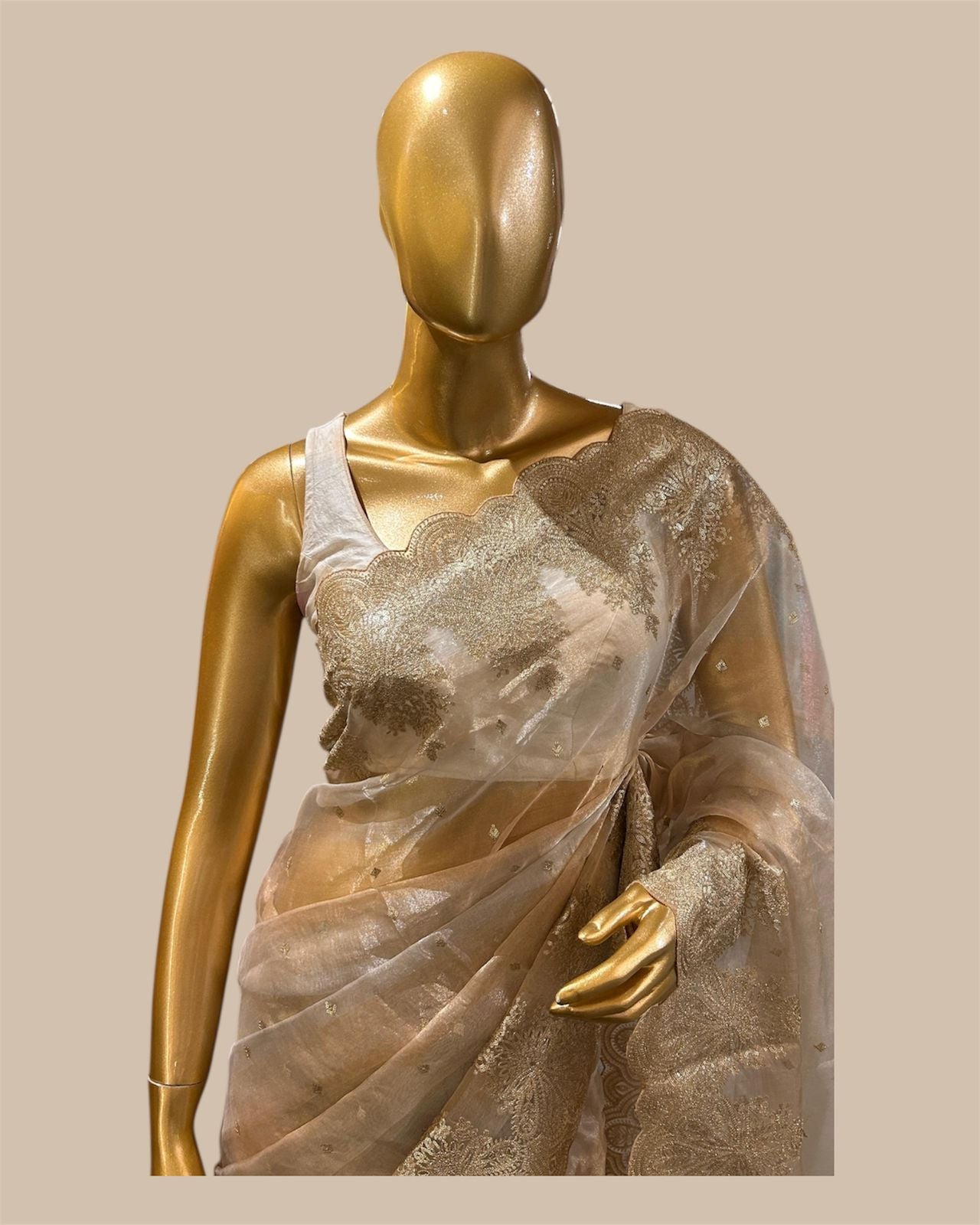Pure Tissue Saree with silver and golden zari wide stripes & Embroidered Borders